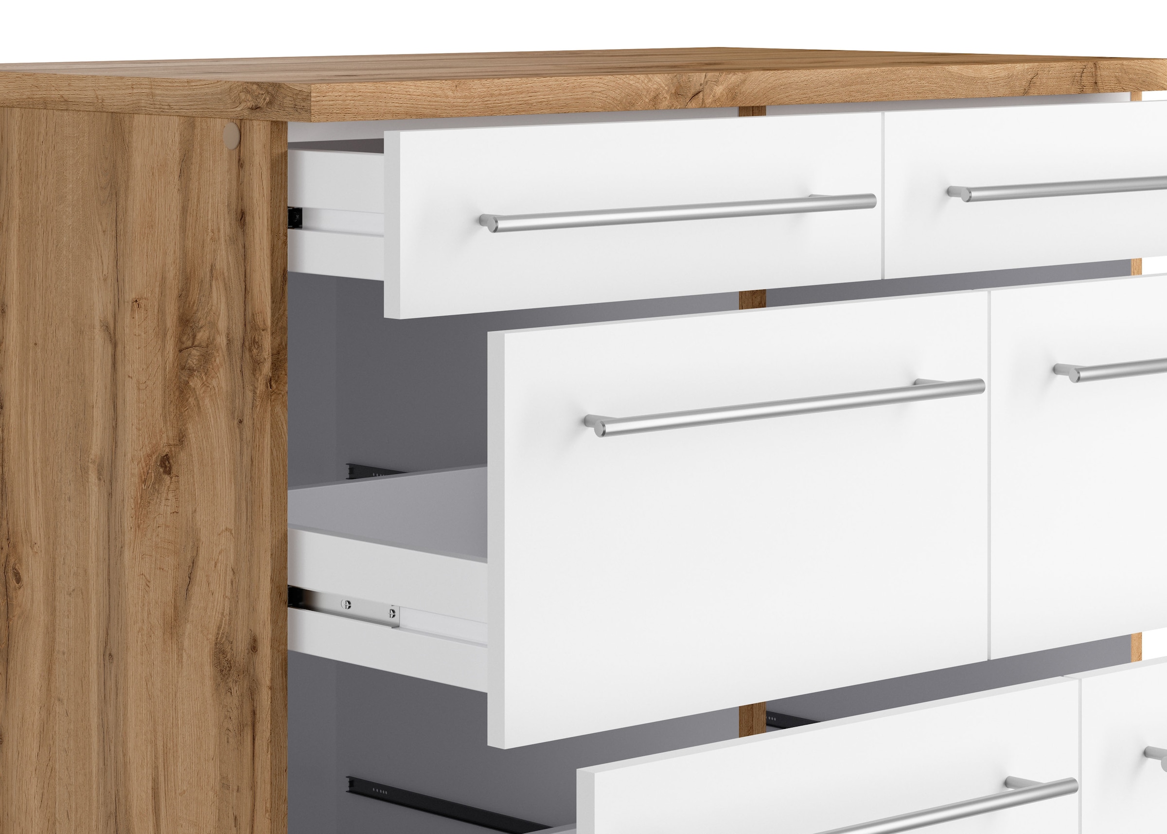 KOCHSTATION Armoire basse »KS-Wien« devants cloutés au look élégant