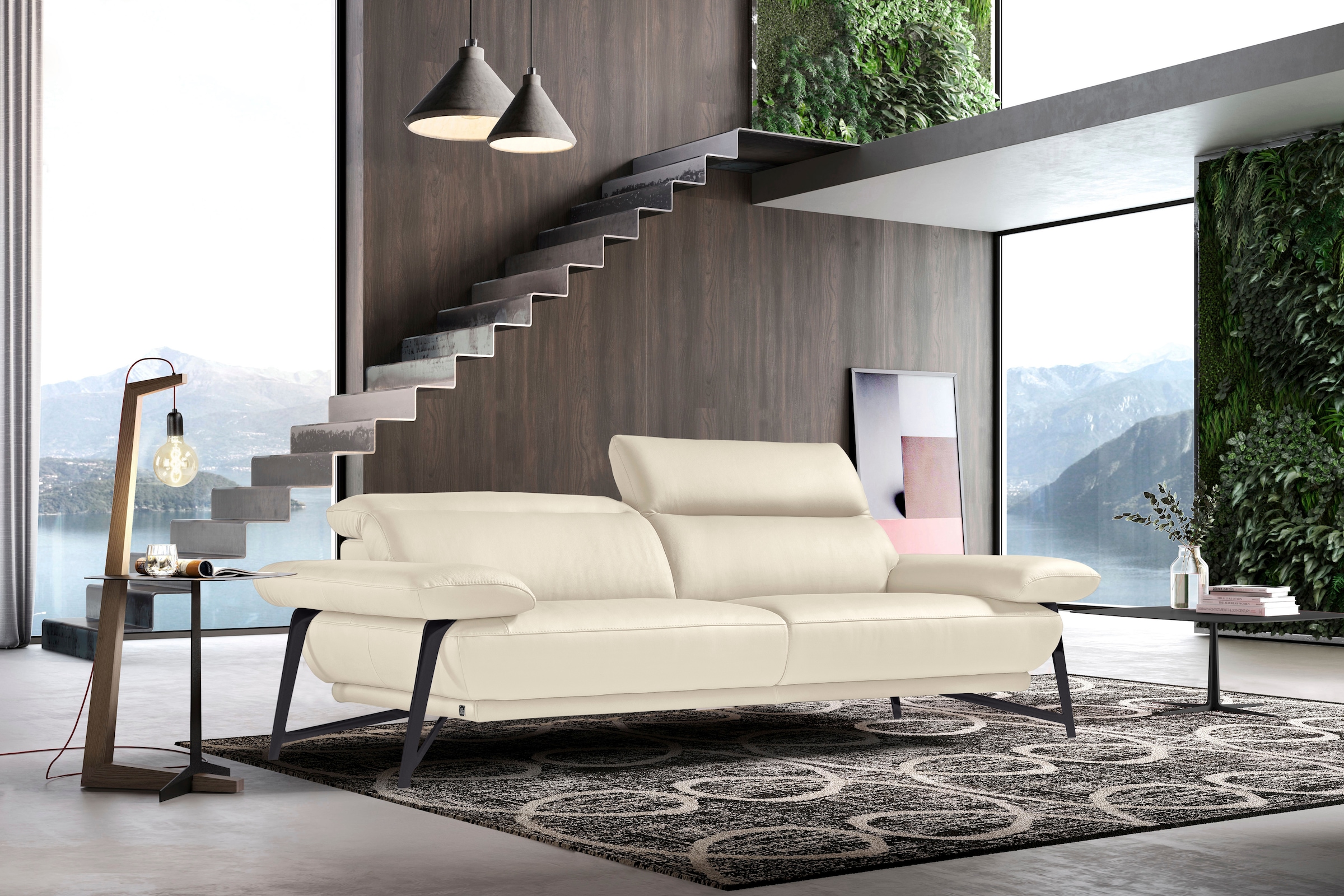 Image of Egoitaliano 2,5-Sitzer "Anais, Designsofa mit erstklassigem Sitzkomfort, Fussfarbe schattengrau" Kopfteil verstellbar, 232 cm, Leder BULL, cremeweiss