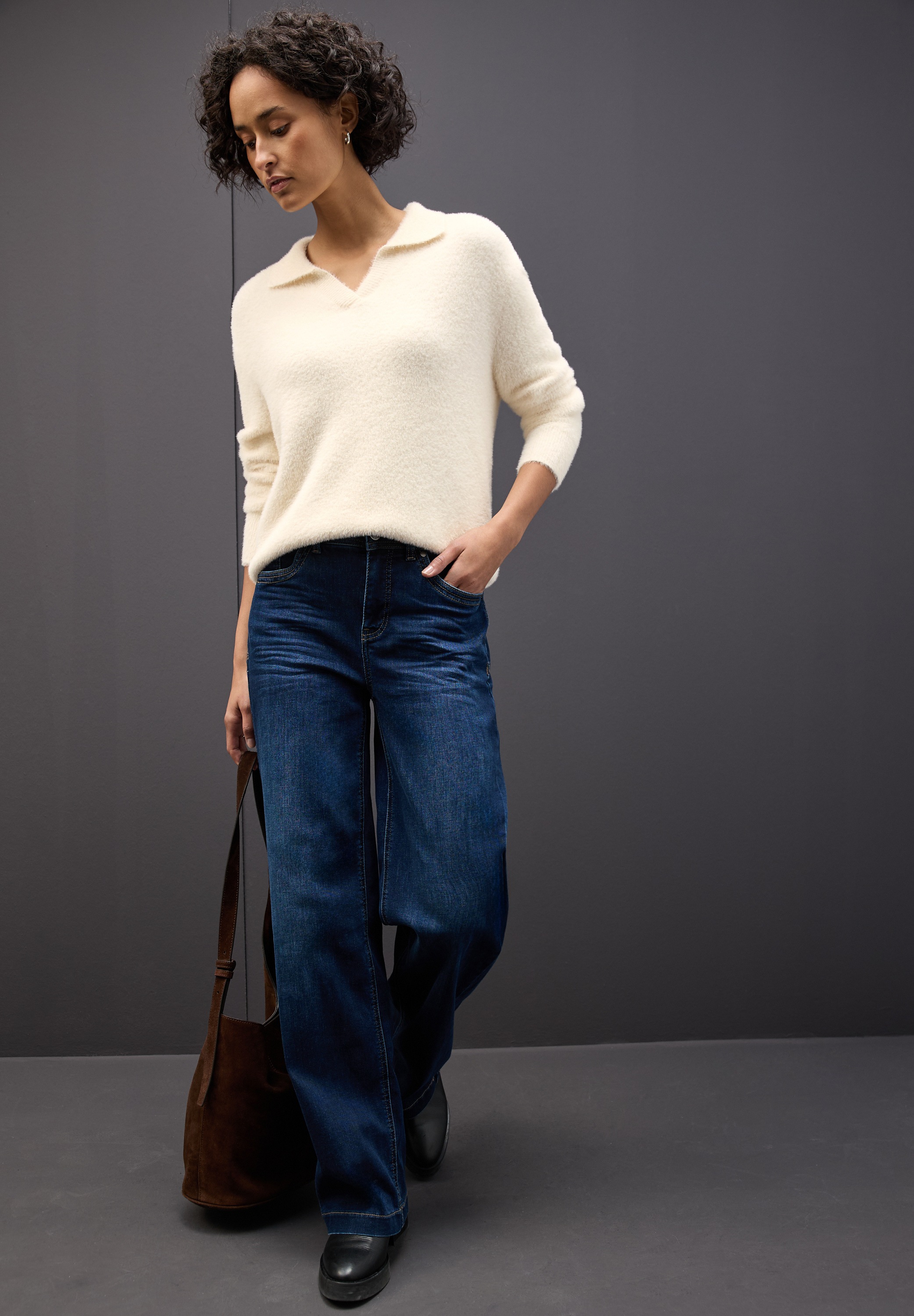 STREET ONE Strickpullover, flauschiges Federgarn, Regular Fit