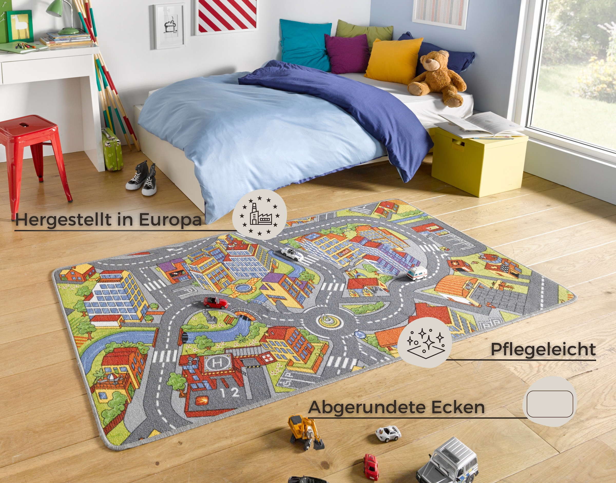 HANSE Home Kinderteppich »Smart City«, rechteckig, 0,65 mm Höhe, Kurzflor, Kinderteppich, Rutschfest, Spielteppich, Kinderzimmer