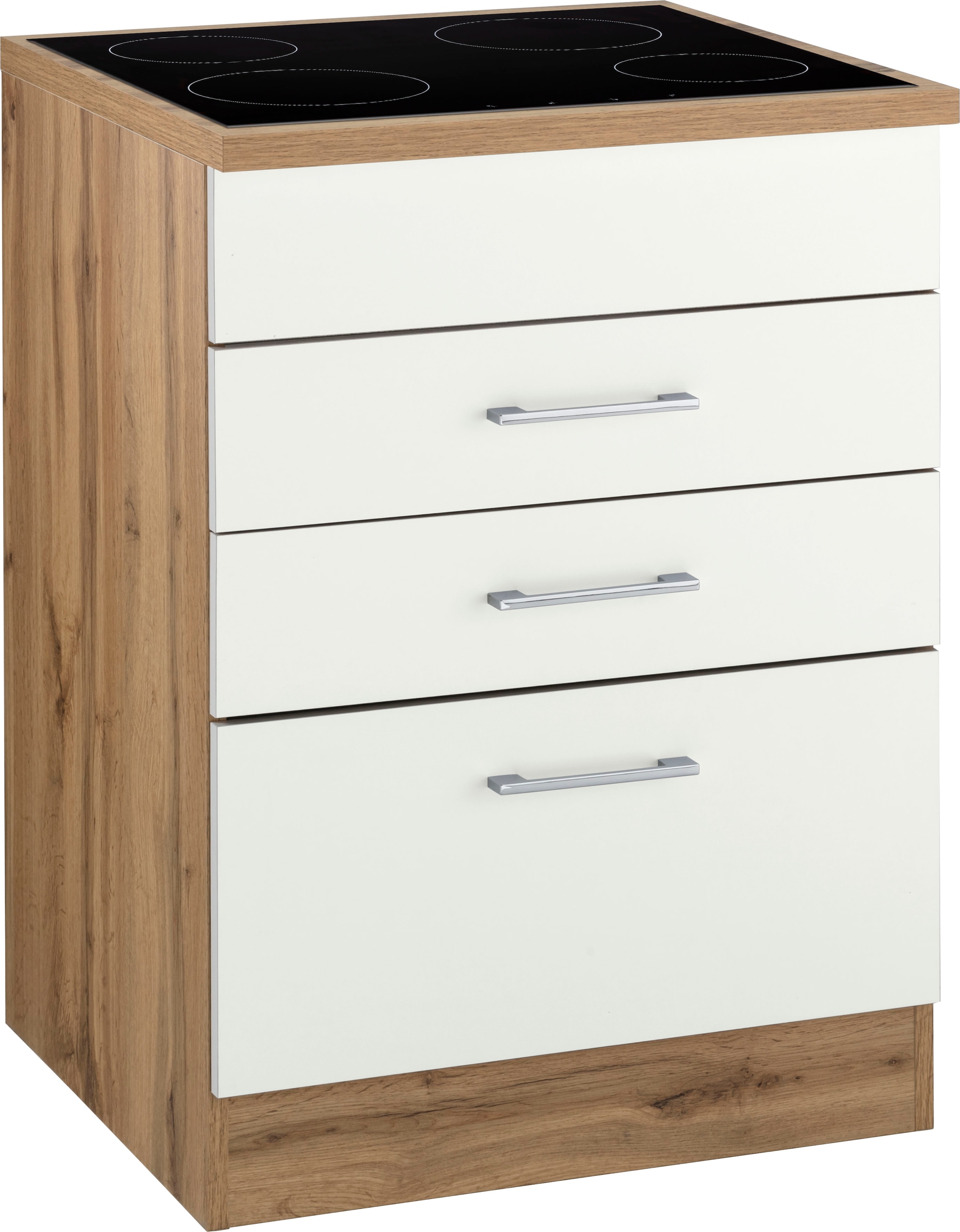 KOCHSTATION Armoire d'encastrement pour table de cuisson »KS-Colmar« 60 cm, avec poignée en métal, 2 tiroirs et 1 extension