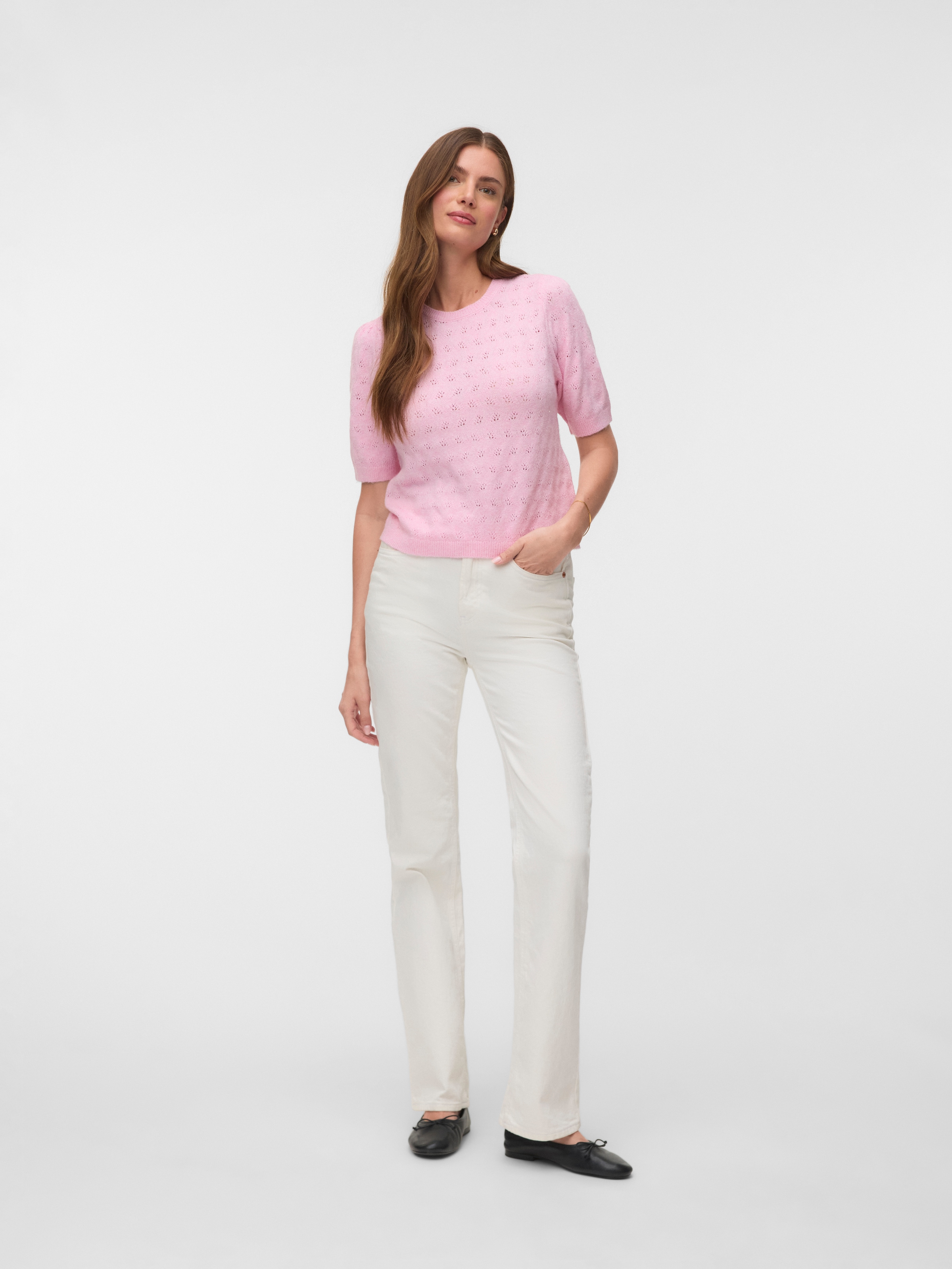 Vero Moda Pull à manches courtes »VMDOFFY STITCH 2/4 O-NECK PULLOVER NOOS« mélange de matériaux, coupe régulière