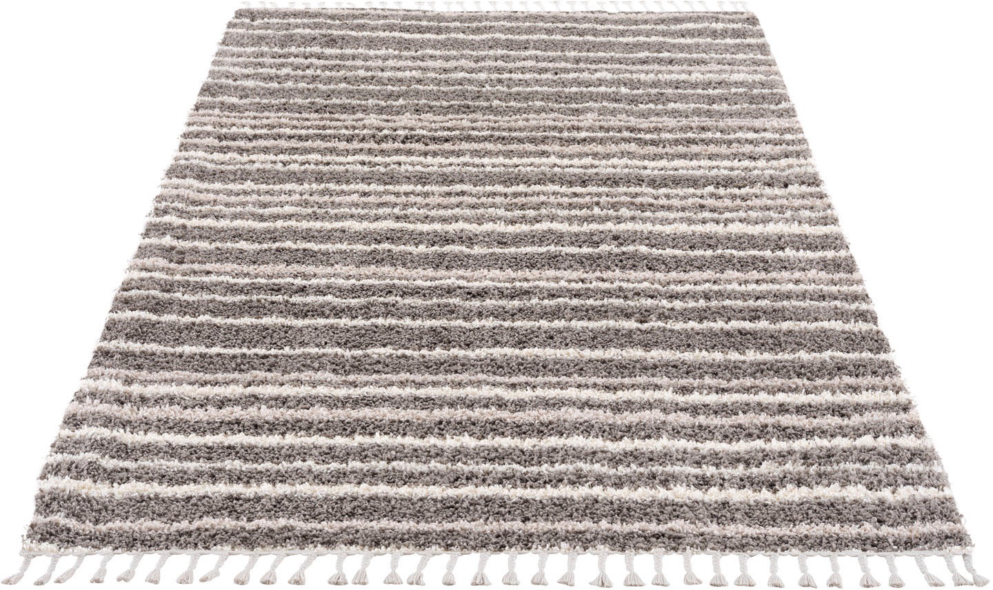 Image of Carpet City Hochflor-Teppich »Pulpy 520«, rechteckig, 30 mm Höhe, besonders weich, mit Fransen, Streifen Look, ideal für Wohnzimmer & Schlafzimmer bei Ackermann Versand Schweiz