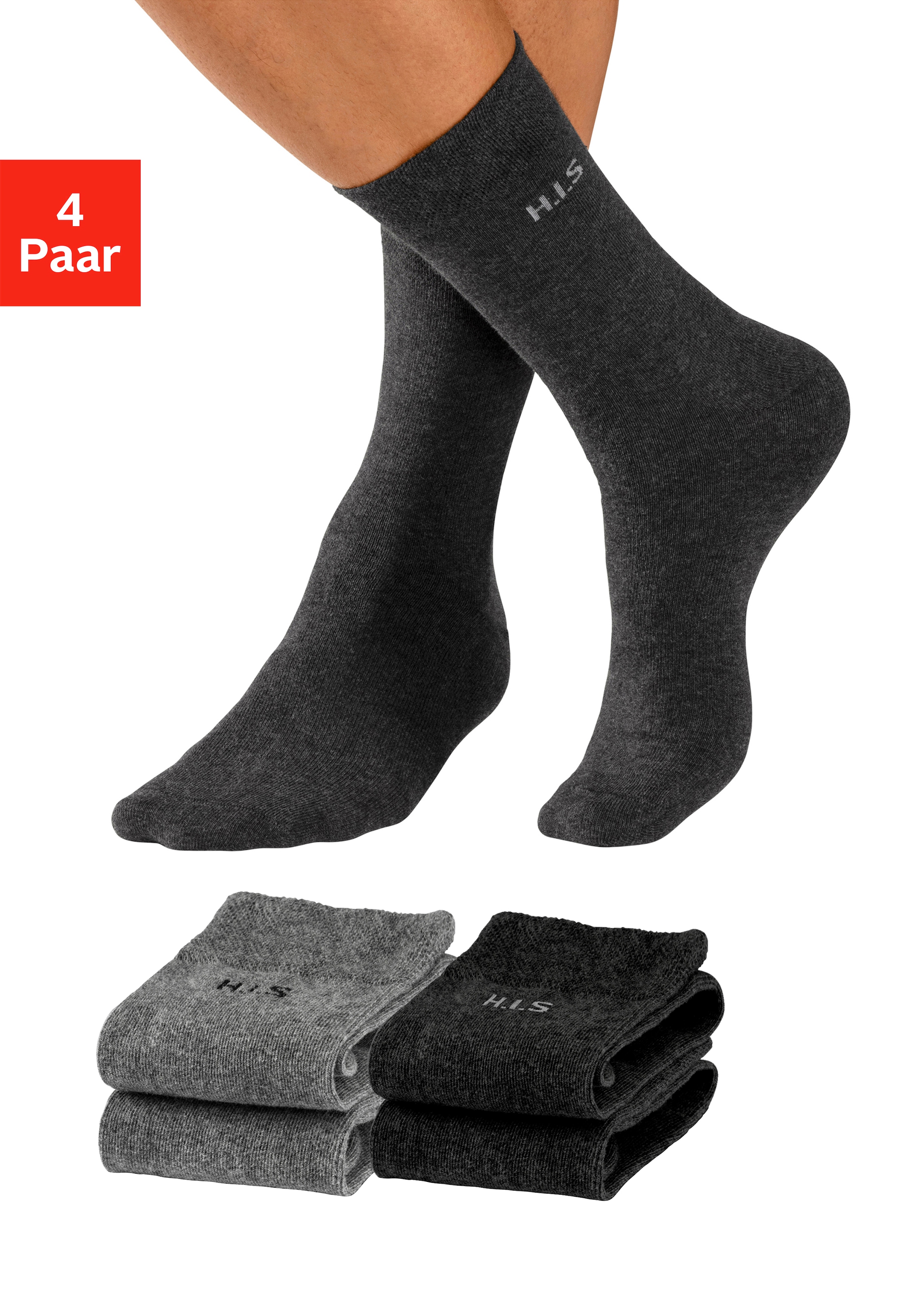 H.I.S Socken, (Packung, 4 Paar), mit druckfreiem Bündchen