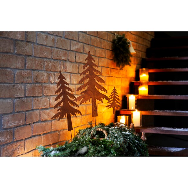my home Dekobaum »Tannenbaum, Weihnachtsdeko aussen«, Gartenstecker in  Rostoptik, Höhe ca. 50 cm + 70 cm + 90 cm kaufen