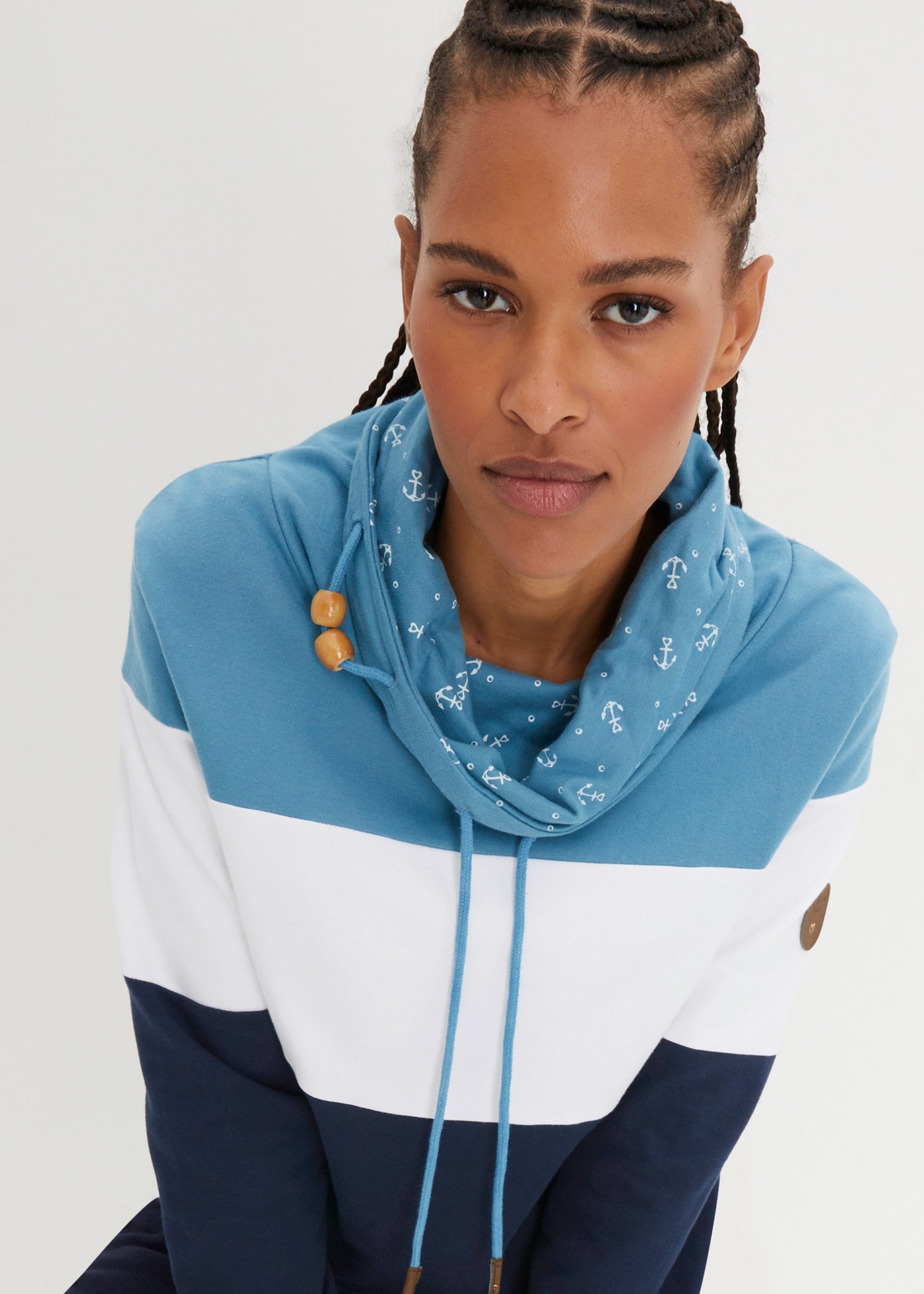 Image of bonprix Sweatshirt, mit voluminösem, bedrucktem Kragen, mit Tunnelzug am Kragen