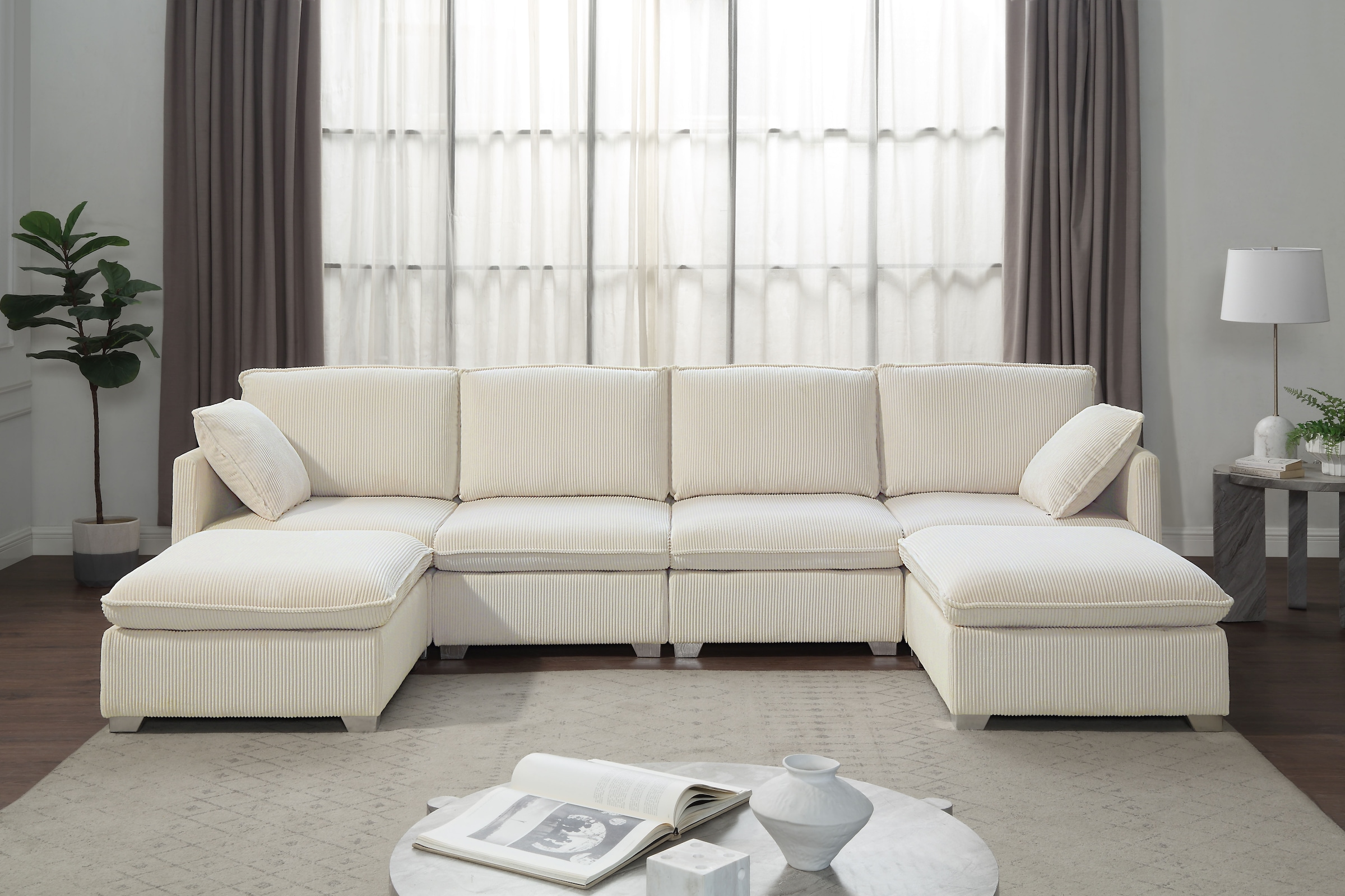 Image of GOODproduct Wohnlandschaft "Matti, Modul-Sofa, individuell stellbar, in Cord" modularer 4-Sitzer mit 2 Hockern, weicher Cordbezug