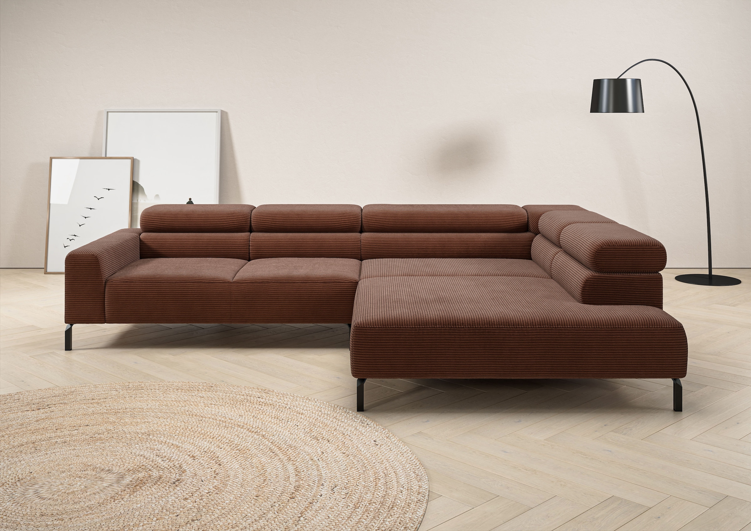 Image of Home affaire Ecksofa "Antonelli, L-Form, inkl. Kopfteilverstellung, Breite 312 cm, bequem" mit elektrischer Sitztiefenverstellung, in Cord, rost