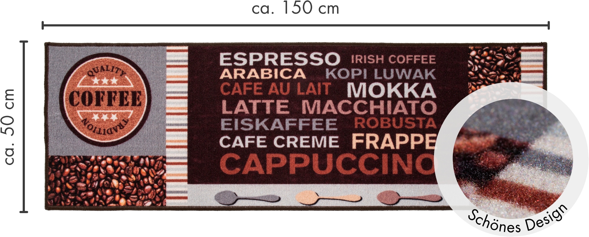 Andiamo Chemin de cuisine »Cafe Creme« Rectangulaire 4 mm Höhe Motiv Kaffee, mit Schriftzug, Grösse 50x150 cm, Küche