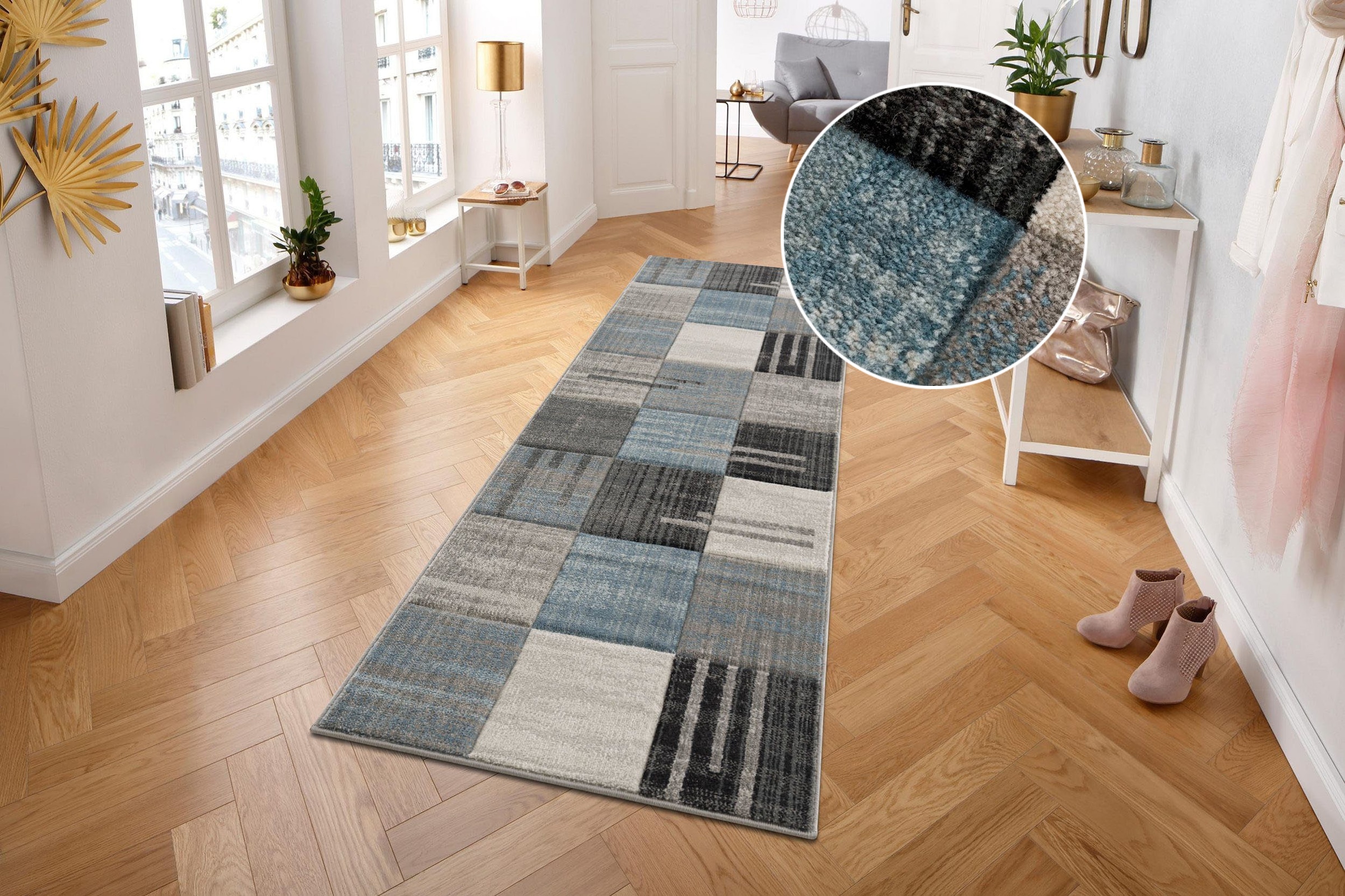 my home Läufer »Beliz« rechteckig 9 mm Höhe mit Konturenschnitt, Kurzflor, Karo-Muster, 3D-Design