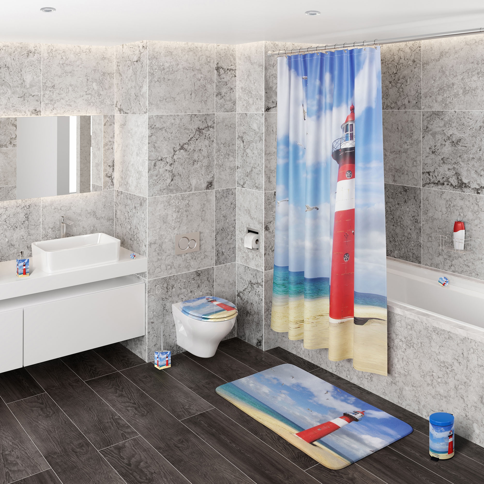 Sanilo Set d'accessoires de salle de bain »mit Motiv, viele schöne Seifenspender und WC Bürsten zur Auswahl« 2-tlg., Desinfektionsspender mit stabiler Pumpe, hochwertig & modern