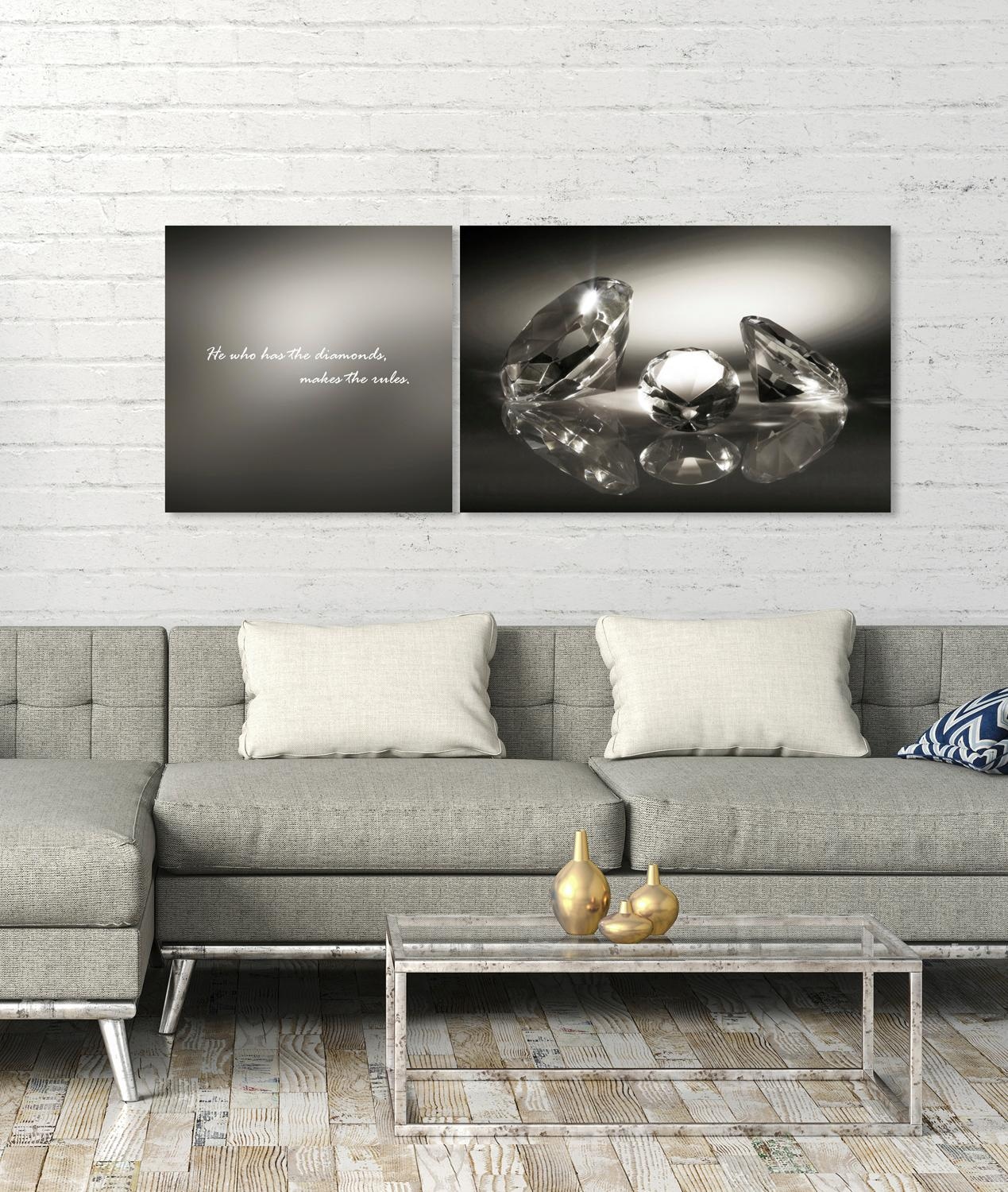 queence Tableau sur toile »Diamonds« Set,  Premium-Leinwandstoff, Handarbeit aus Deutschland, Spruch, 2er Set