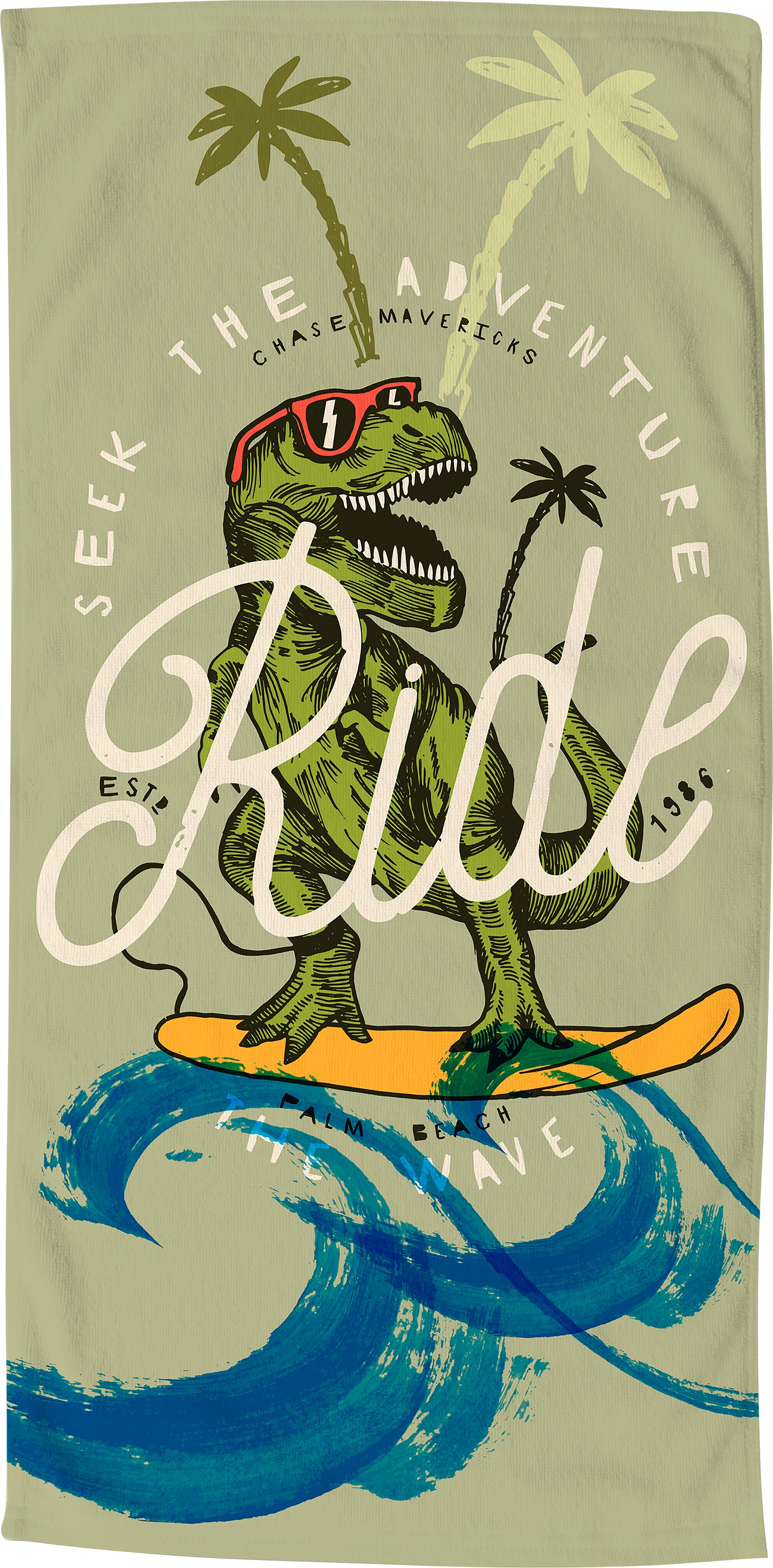 Image of good morning Strandtuch »Surf Geek«, (1 St.), Motiv Dinosaurier, trocknet schnell, Kinder bei Ackermann Versand Schweiz