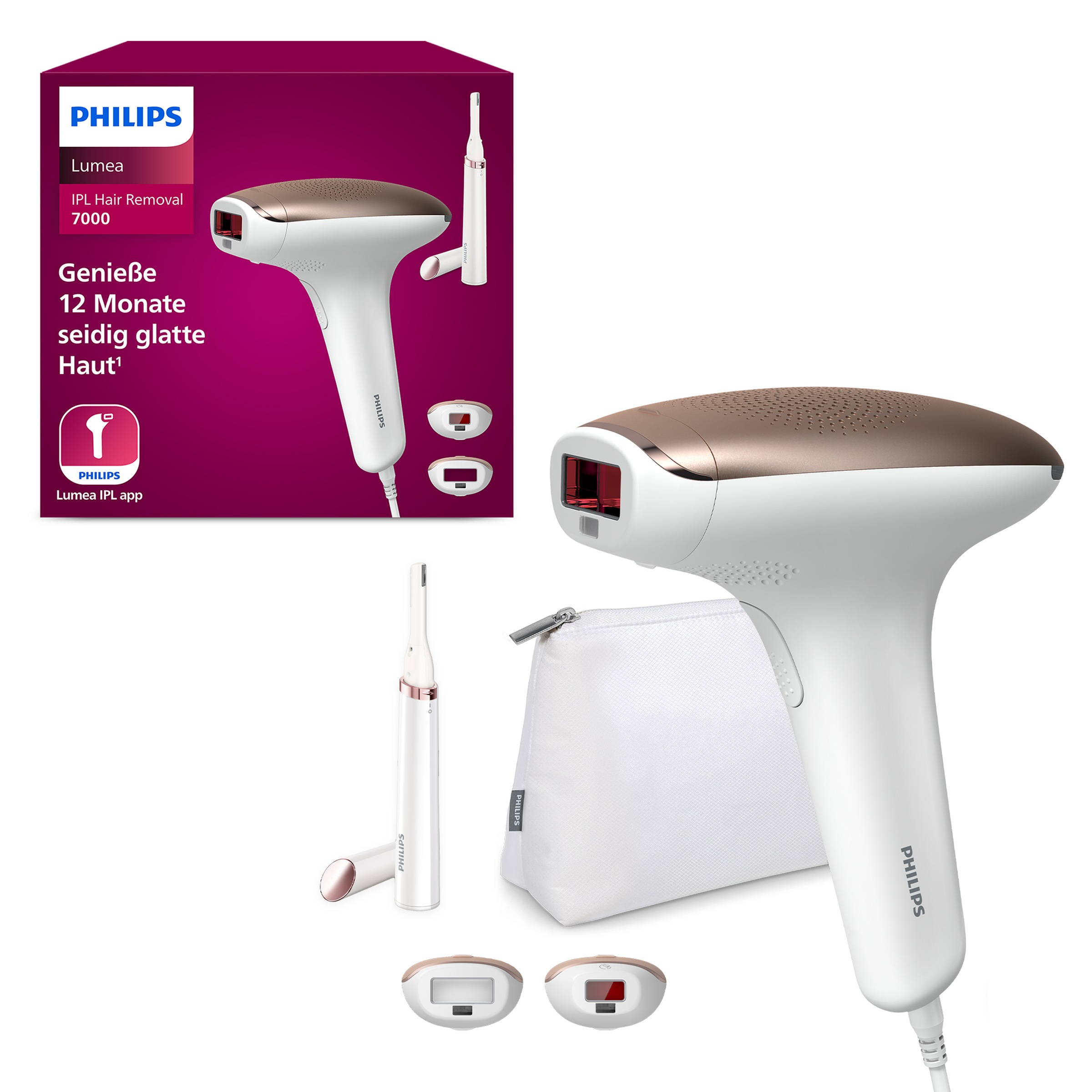 Image of Philips IPL-Haarentferner "Lumea S7000 BRI921/00" 250.000 Lichtimpulse 2 Aufsätze (Körper und Gesicht), inkl. Präzisionstrimmer