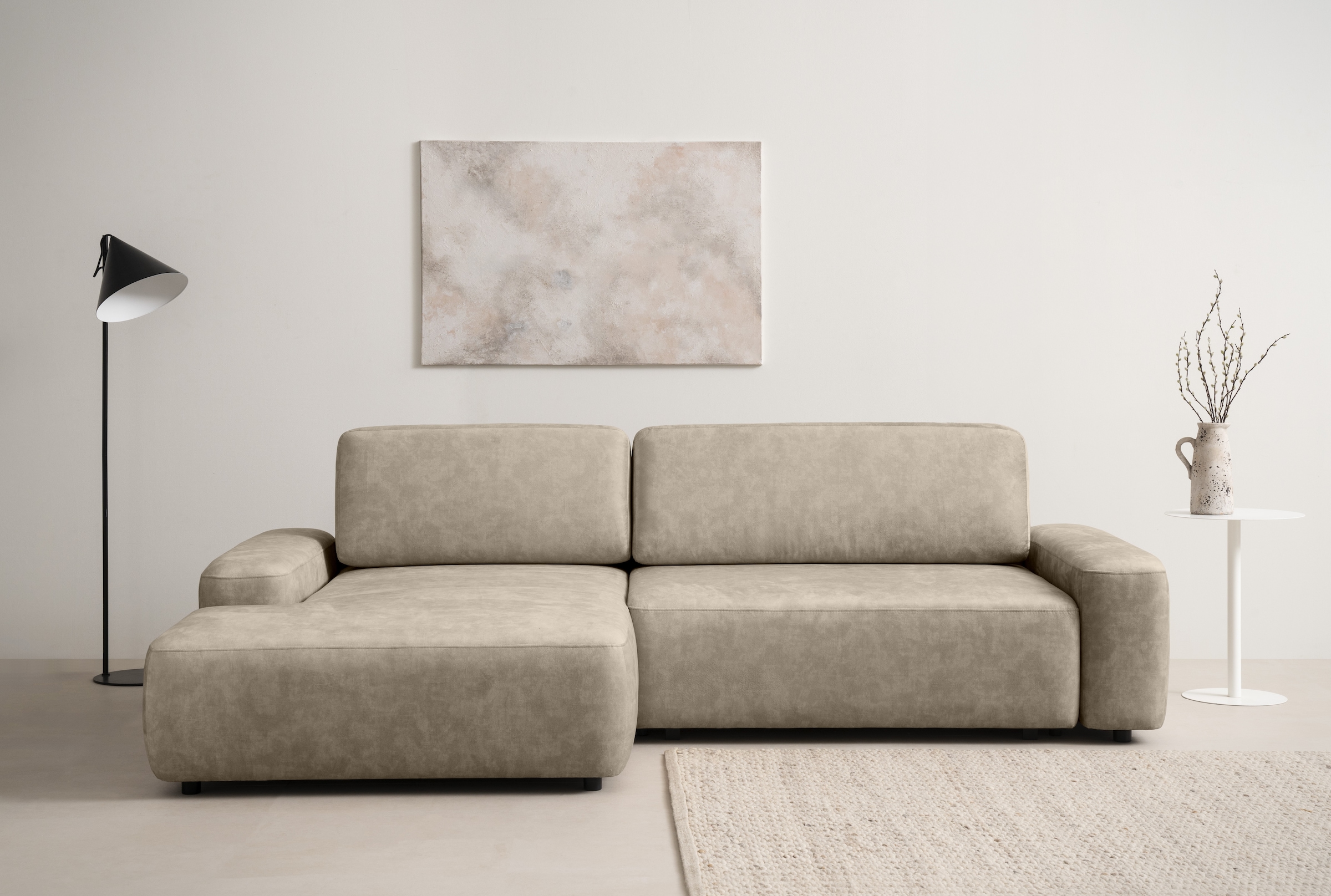 INOSIGN Ecksofa »TORGE (264cm), Schlafsofa in Cord, Samtvelours o Struktur fein, L-Form«, Schlaffunktion, Bettkasten, Liegefläche: 125/210 cm