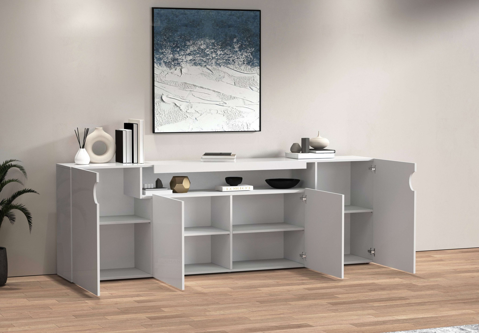 GOODproduct Buffet »Sideboard REAL, Kommode, Schrank, Kredenz« 1 cuis tlg. Avec 4 portes, dont 2 arrondies formant une niche ovale ouverte
