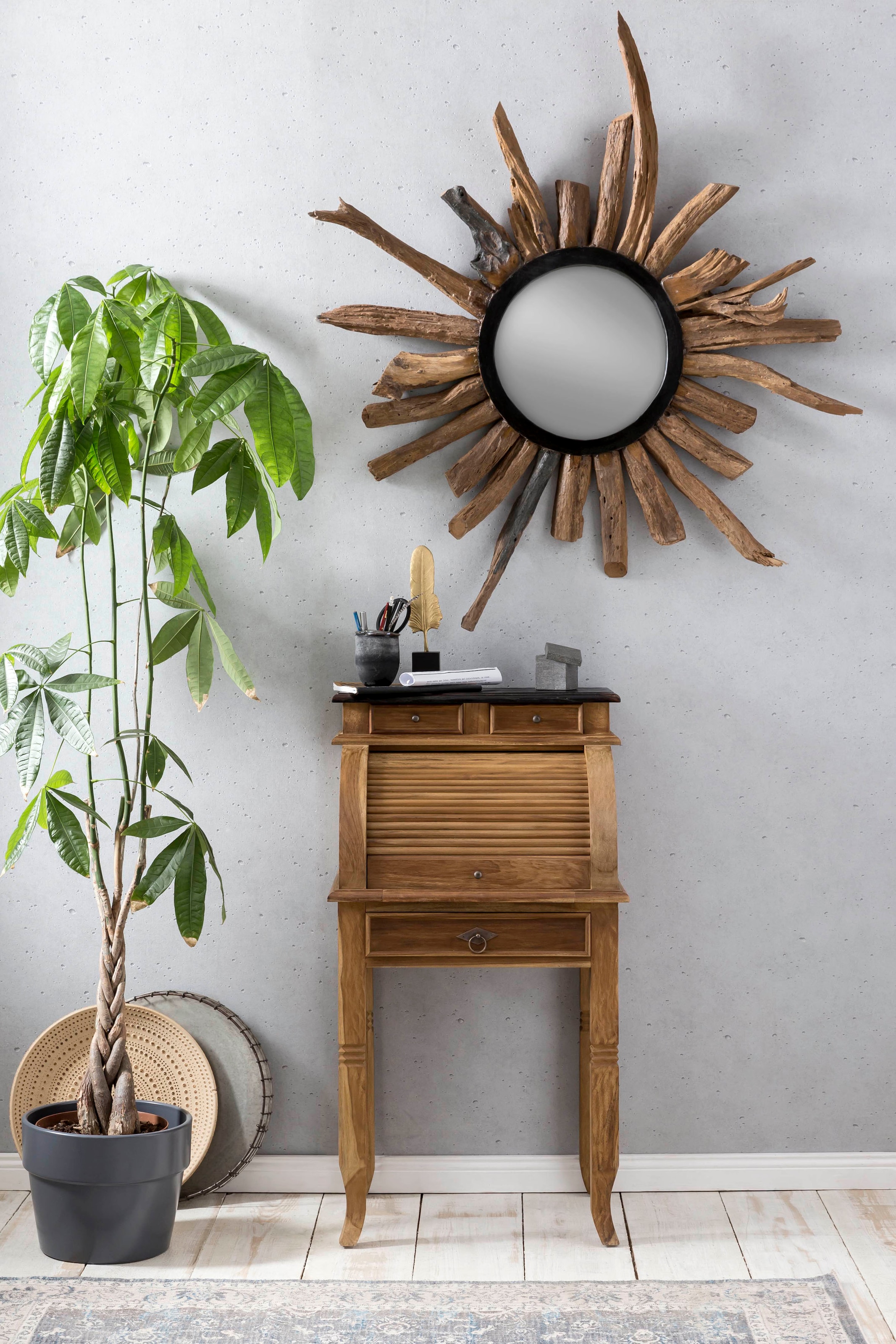 Image of SIT Sekretär "Rom aus recyceltem Teakholz mit Rollladen, 4 Schubladen" 4 Schubladen, 5 offene Fächer & praktischer Rollladen