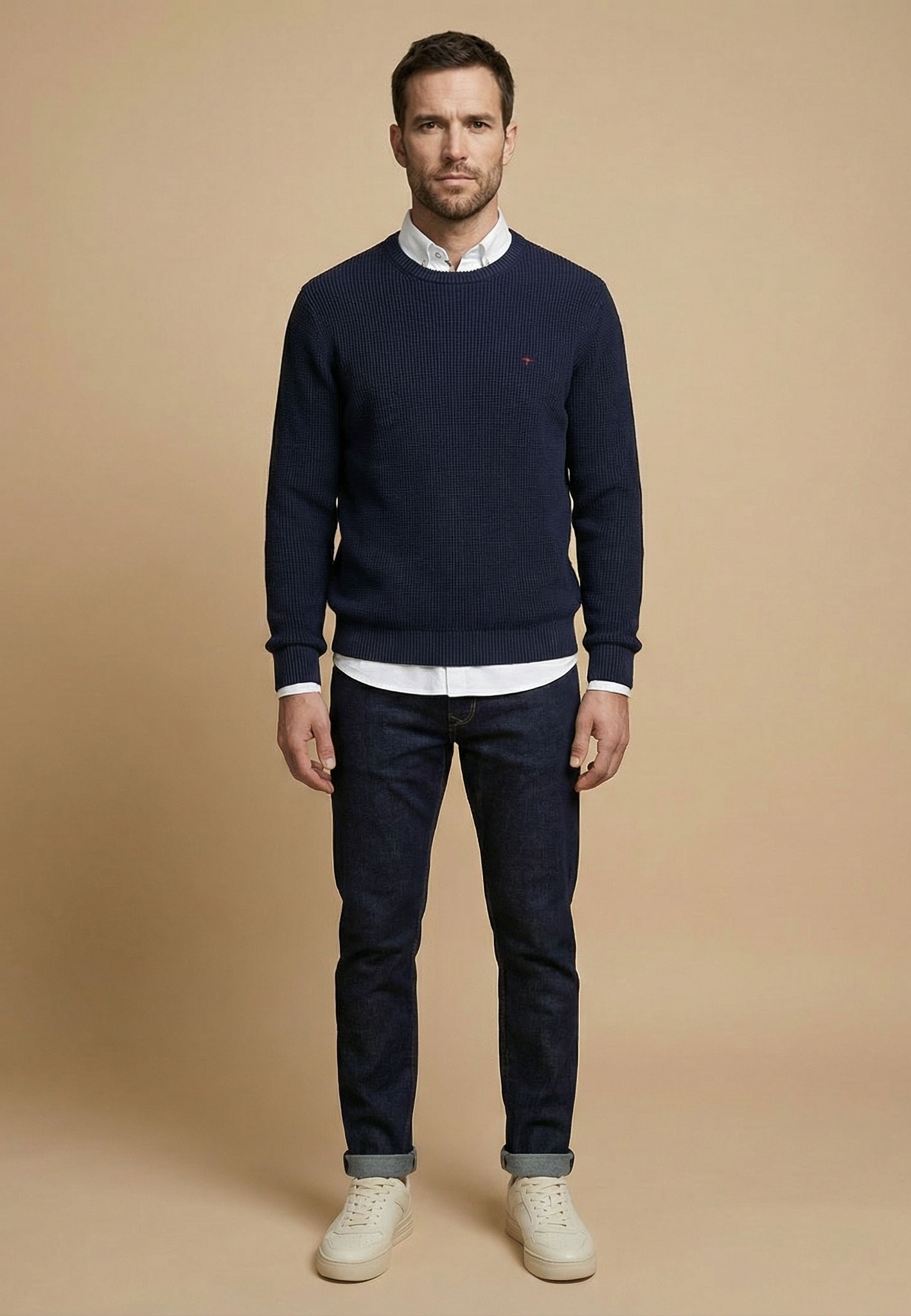 FYNCH-HATTON Pull en tricot en coton, coupe normale, longueur couvrant les hanches