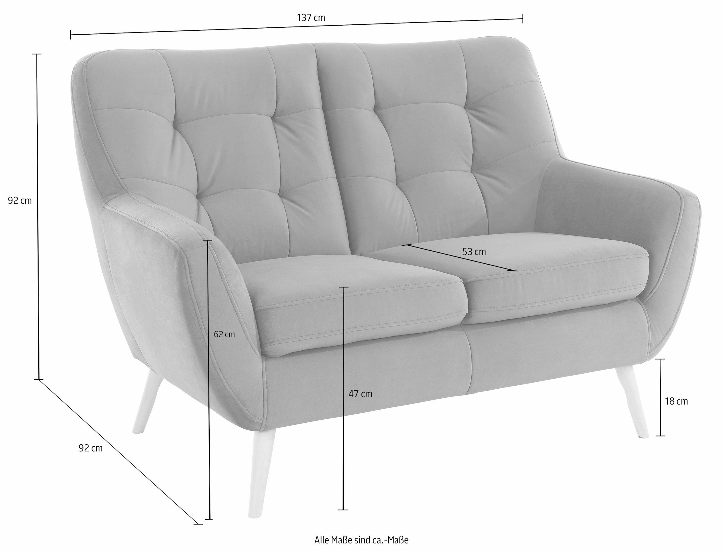 exxpo - sofa fashion 2-Sitzer »Scandi, bequem, aufwendige Rückenpolsterung für mehr Sitzkomfort«, akuelle Farben in hochwertige Bezugsqualitäten, Holzfuss