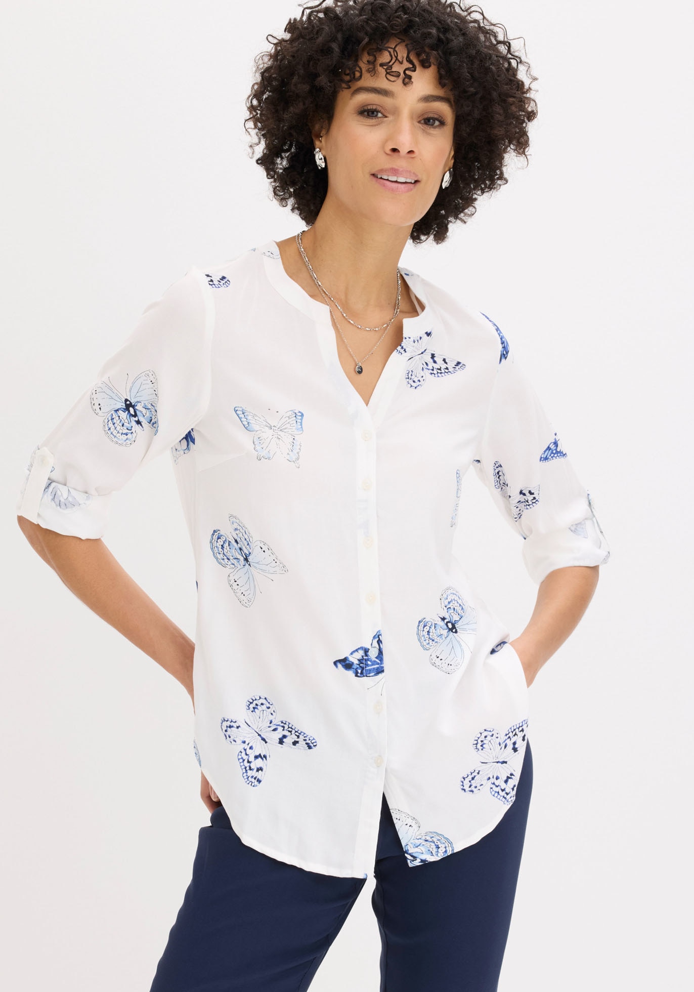 Image of bonprix Druckbluse 1 figurumspielende Tunika-Passform, aus Viskose, Krempelärmel