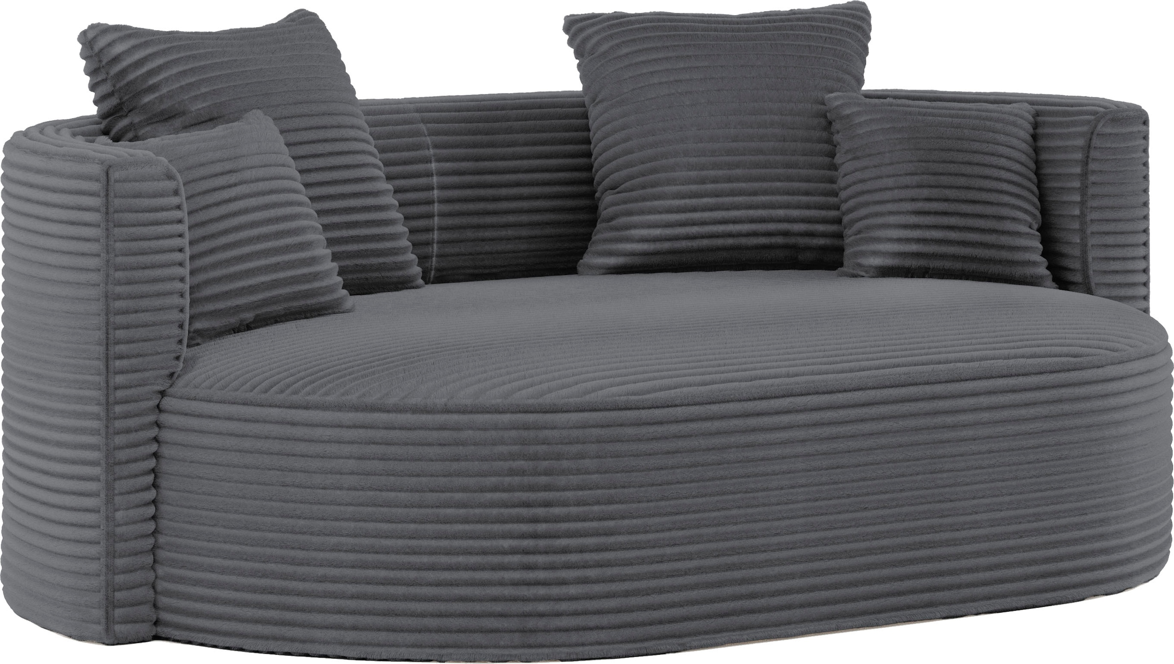 LeGer Home by Lena Gercke 2,5-Sitzer »ISALIE, rundes Loungesofa, mit Kissen, perfekt gepolstert«, moderne Stoffe, mit 4 Zierkissen, extra grosse Sitzfläche