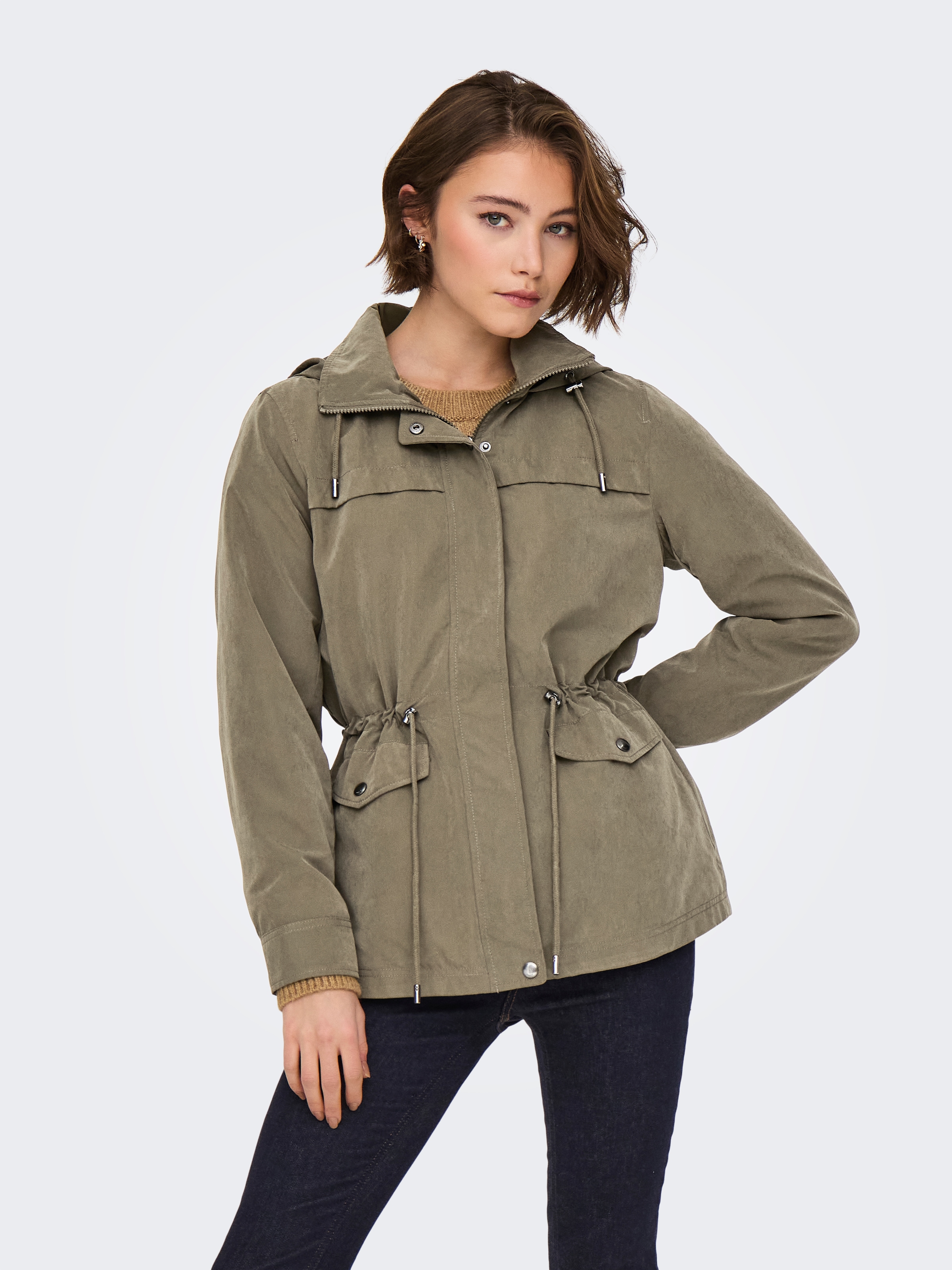 ONLY Parka »ONLNEWSTARLINE SPRING JACKET CC OTW« mit Kapuze mit durchgehendem und verdecktem Reissverschluss