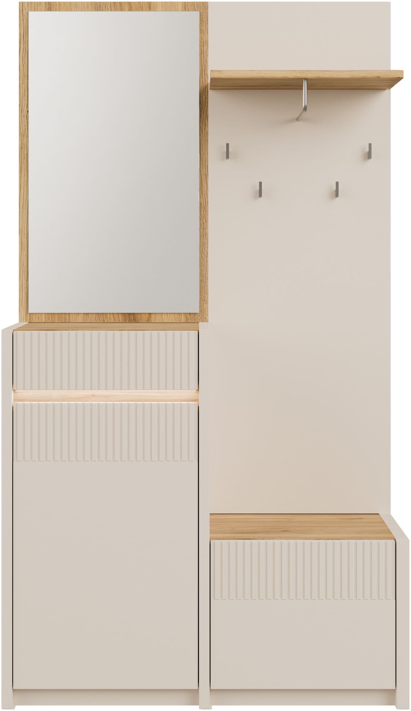 FORTE Kompaktgarderobe »Oak Squere Garderobe, 1 Türe, 1SK, 1 Klappe« B/H/T 108,4 /195,9/41,7 cm Spiegel, Haken, Kleiderstange