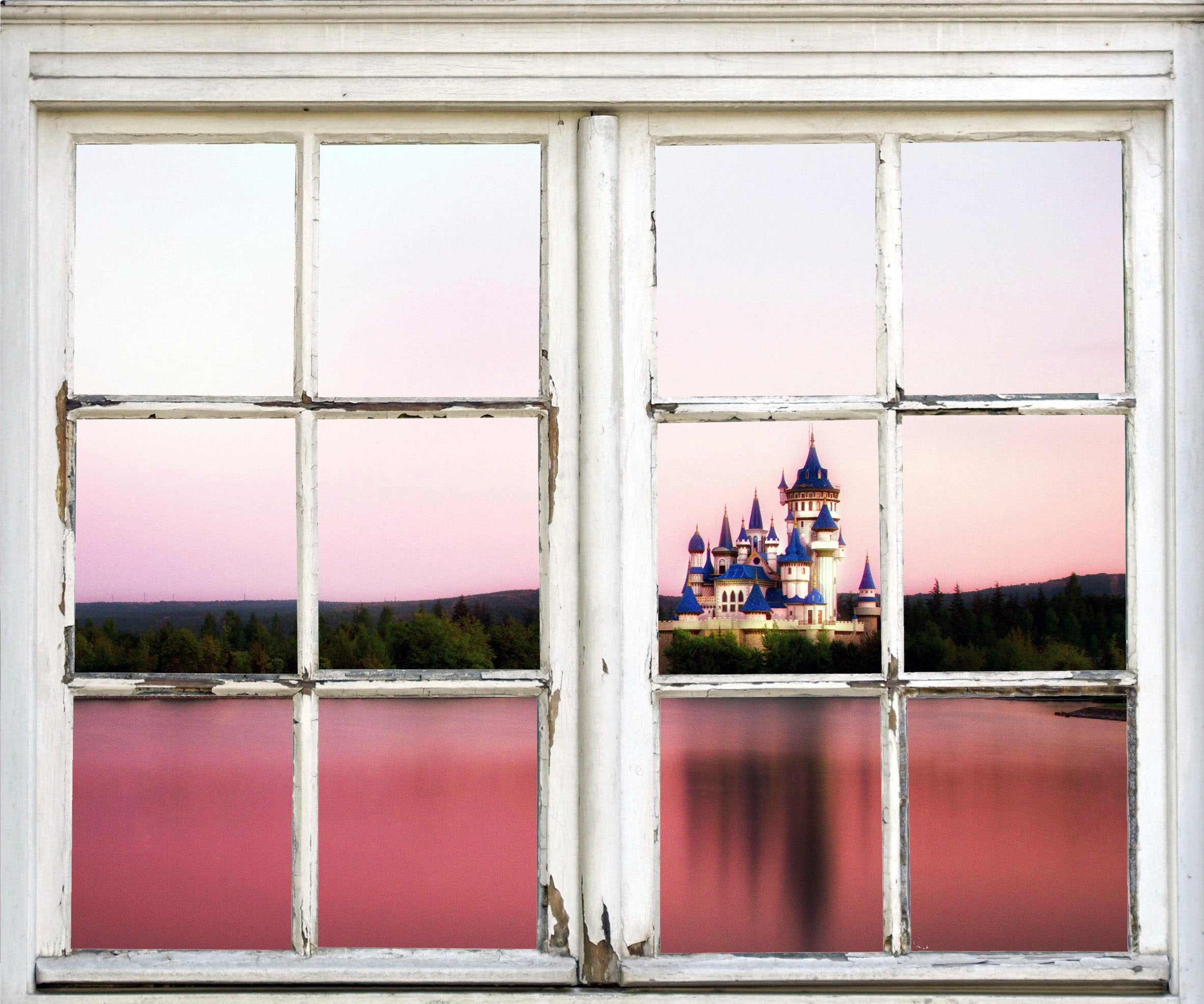 Image of queence Wandsticker "Schloss am Meer" Wandsticker, Wandbild, selbstklebend, Schloss, Meer, Wasser