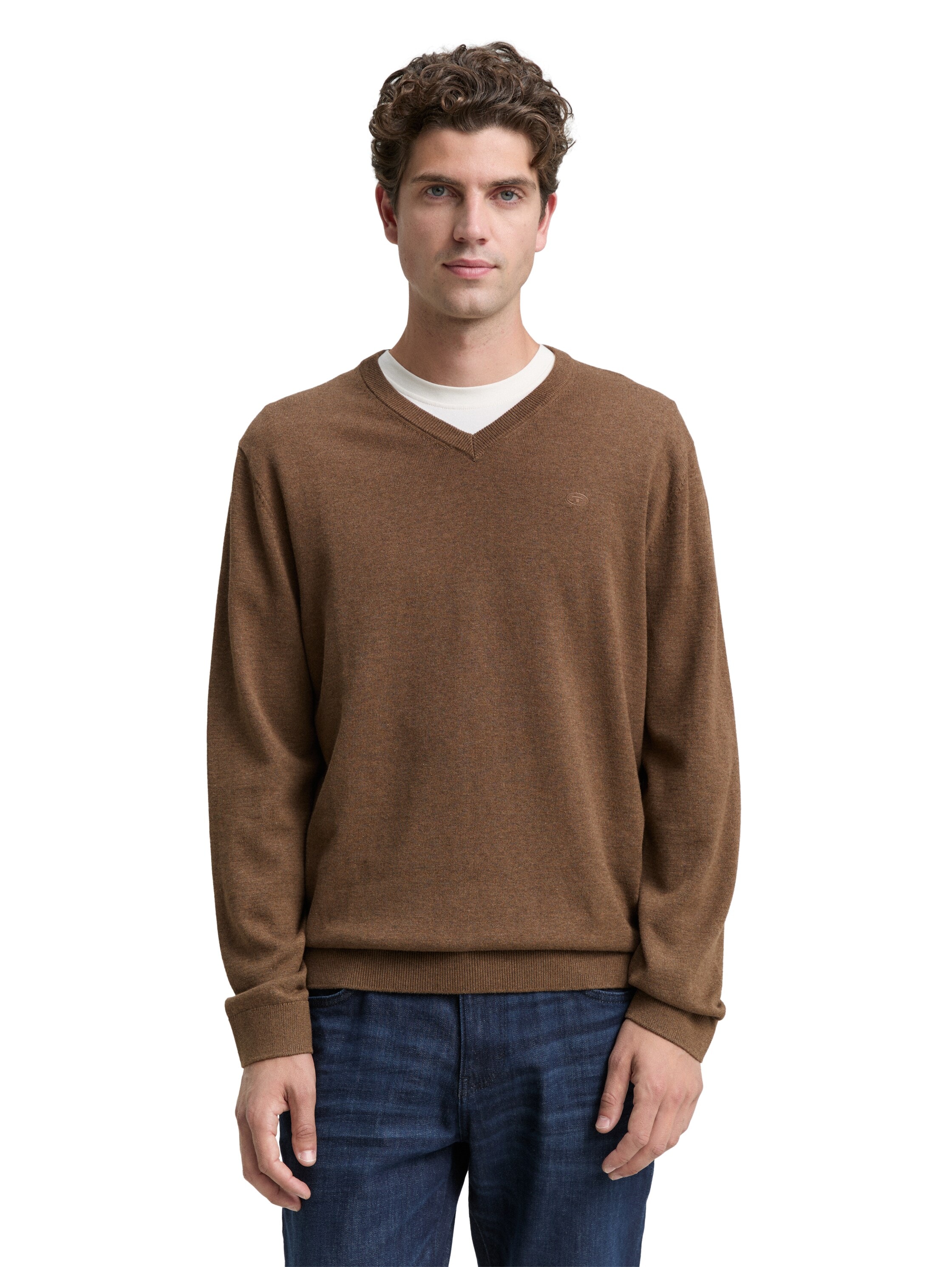 Image of TOM TAILOR V-Ausschnitt-Pullover mit kleiner Logo-Stickerei