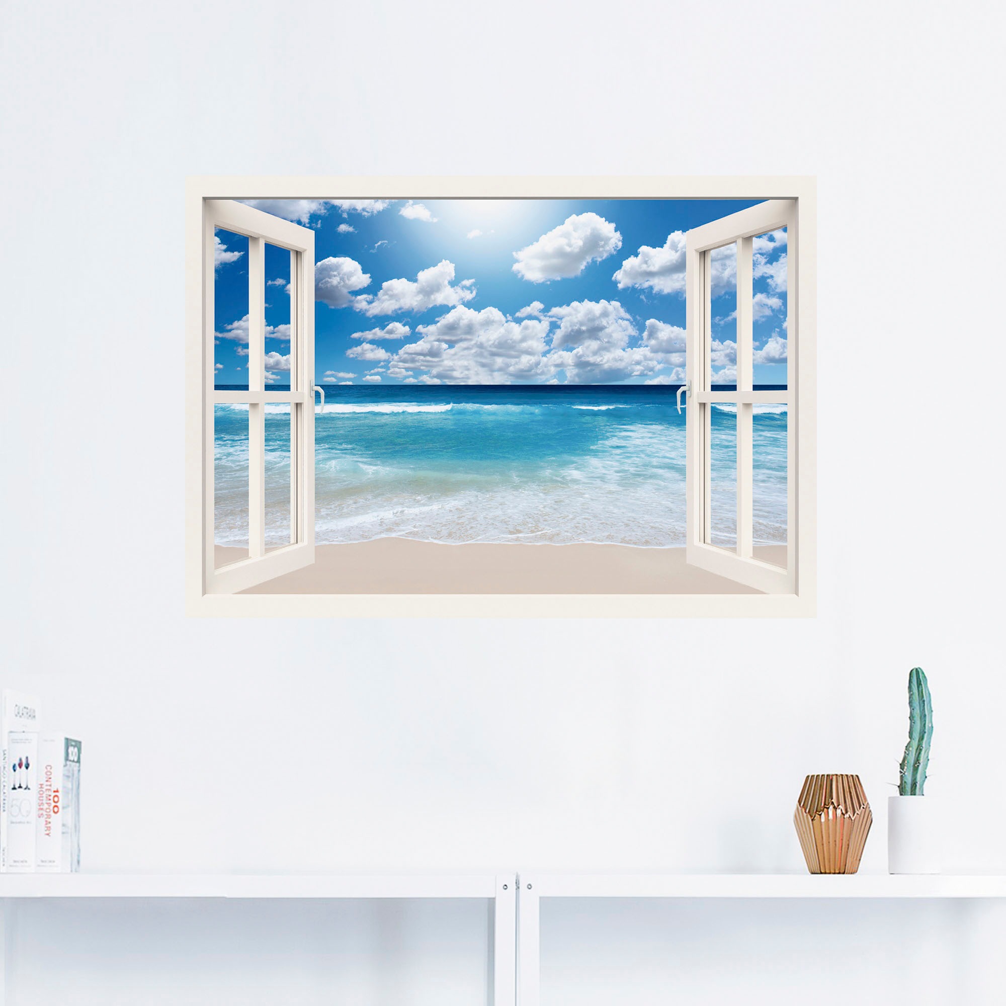 Artland Wandbild »Fensterblick Grossartige Strandlandschaft«, Fensterblick, (1 St.), als Leinwandbild, Poster, Wandaufkleber in verschied. Grössen