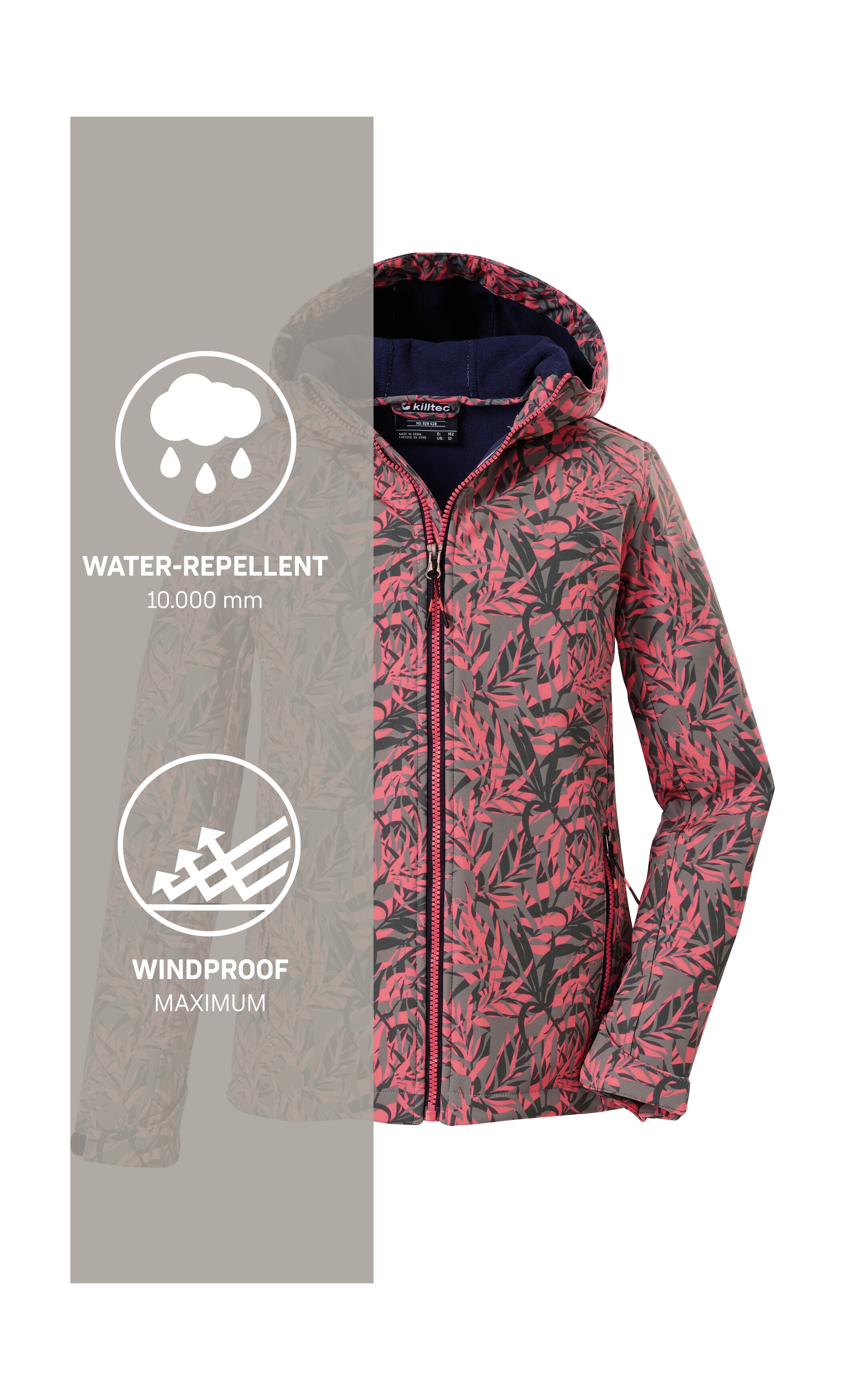 Killtec Softshelljacke »Mädchen Softshelljacke Print«, Wasserdicht, windabweisend, atmungsaktiv, modischer Print, PFAS-frei