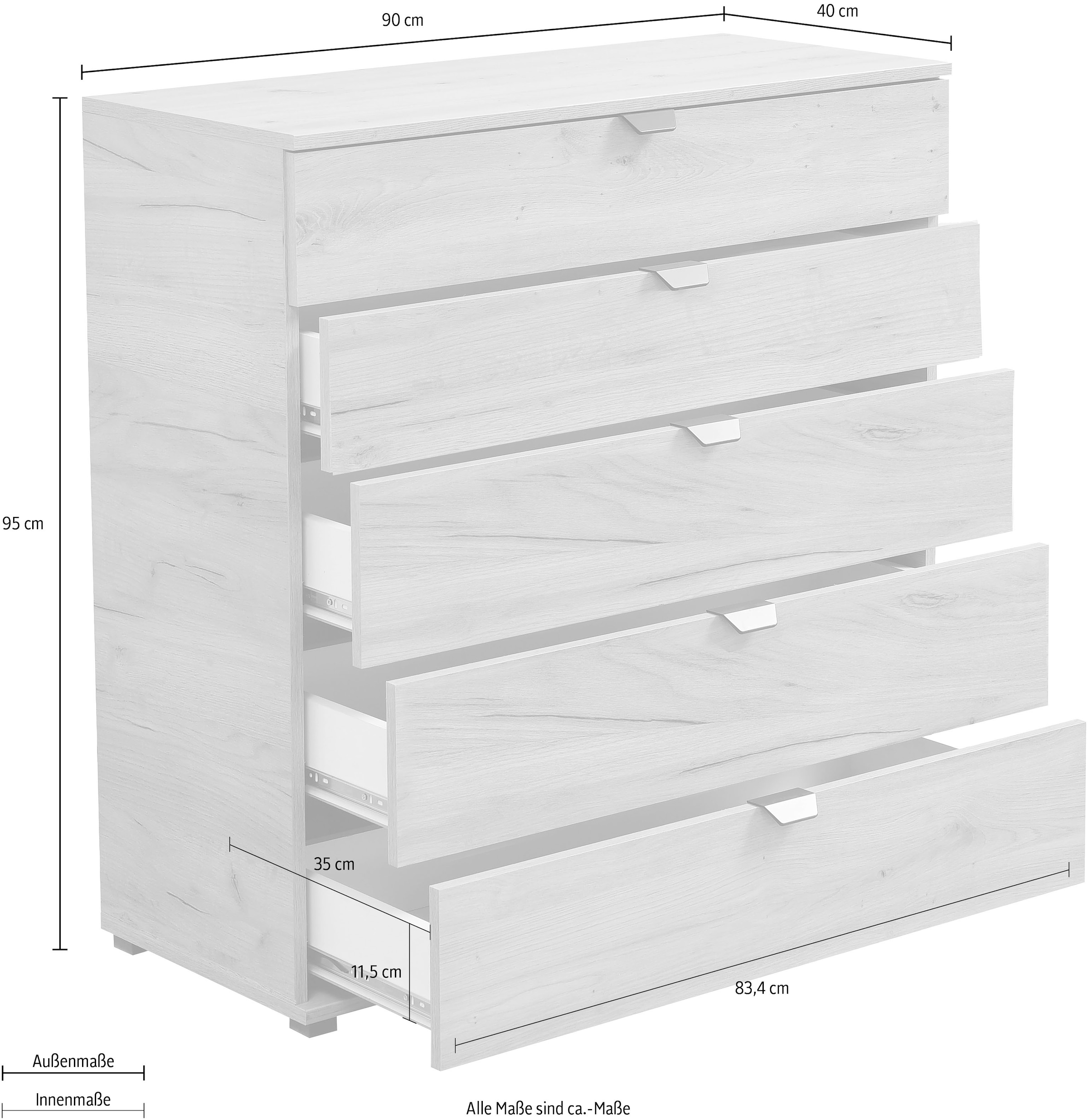 INOSIGN Sideboard »Duero«, Kommode mit 5 Schubkästen, Breite 90 cm
