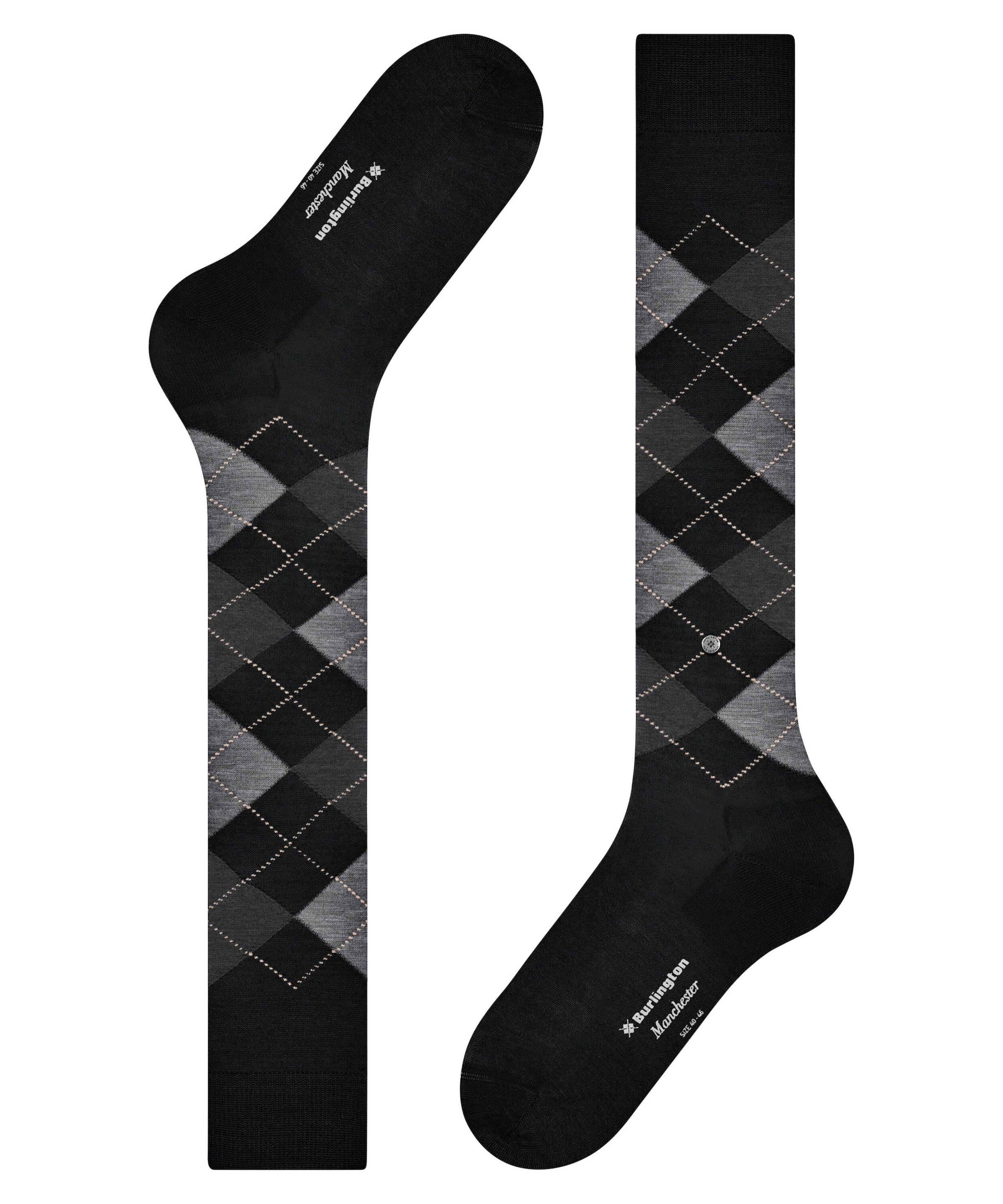 Burlington Mi-bas »Manchester« taille unique 40-46, motif argyle, clip Burlington