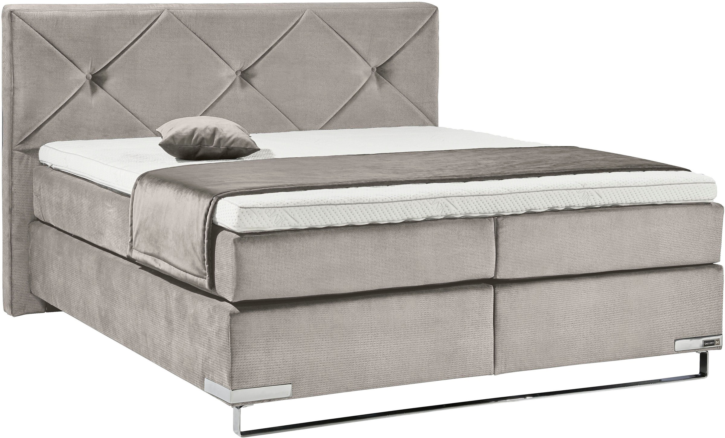 GALLERY M branded by Musterring Lit boxspring »Dubai« Kufe in Chrom, 3 Härtegrade, Kopfteil mit Knopfheftung