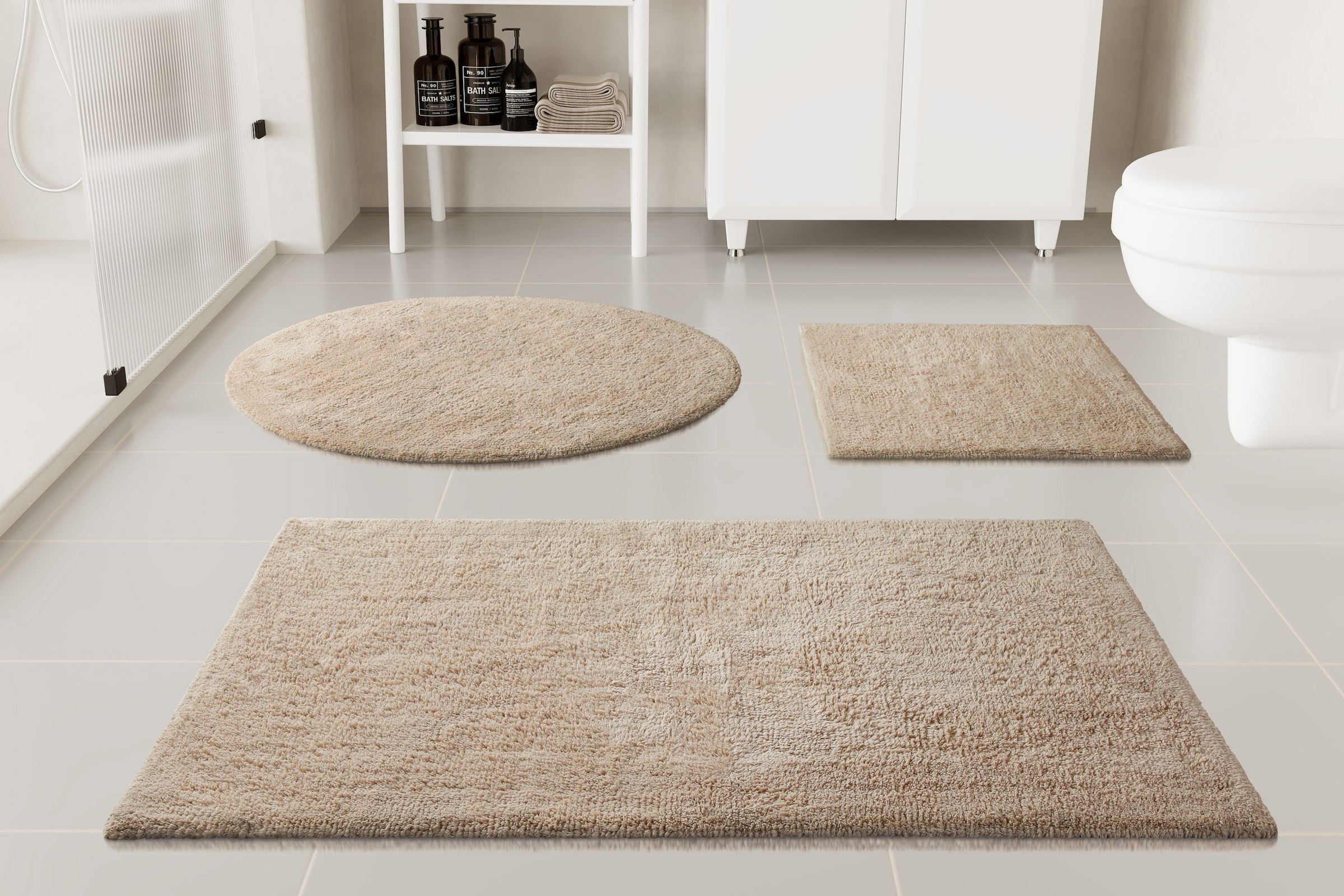 GOODproduct Tapis de bain »Selenne« Höhe 20 mm revêtement antidérapant compatible chauffage au sol Tapis de bain, tufté, moderne, uni, antidérapant, moelleux, coton