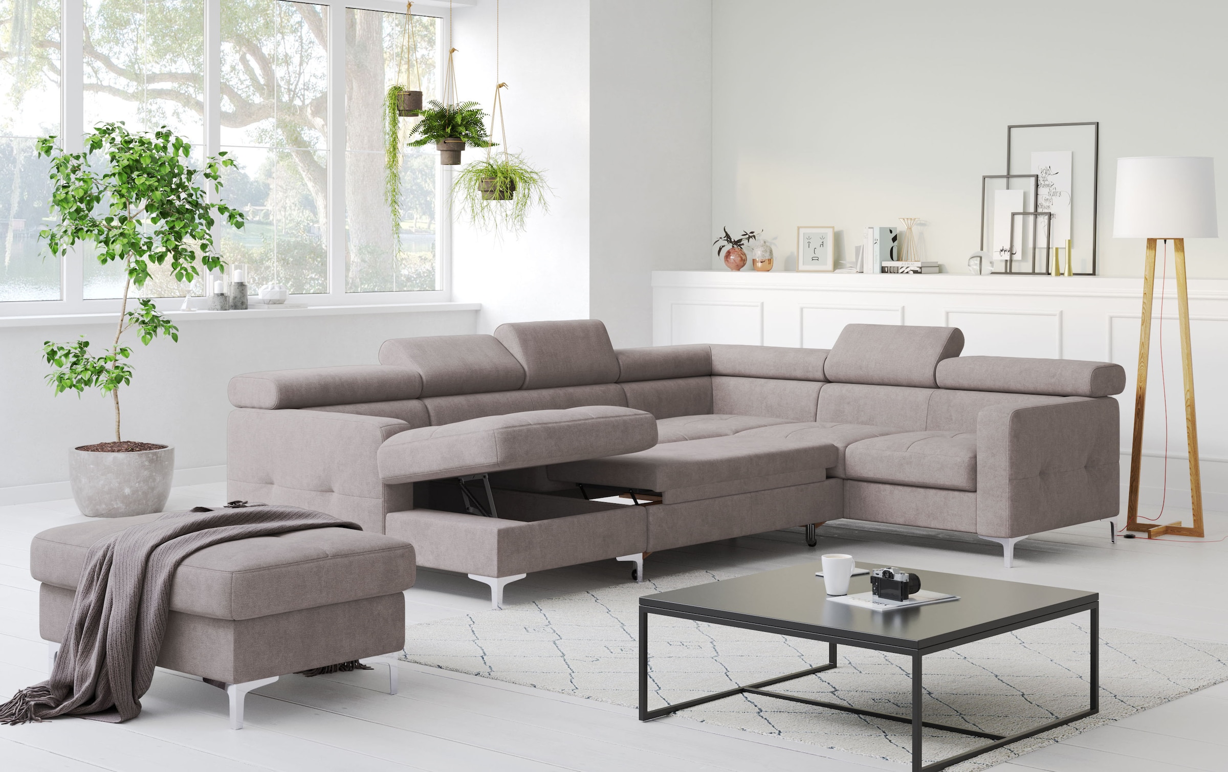 COTTA Wohnlandschaft »Sammy U-Form« mit Kopfteilverstellung, wahlweise mit Bettfunktion & Bettkasten