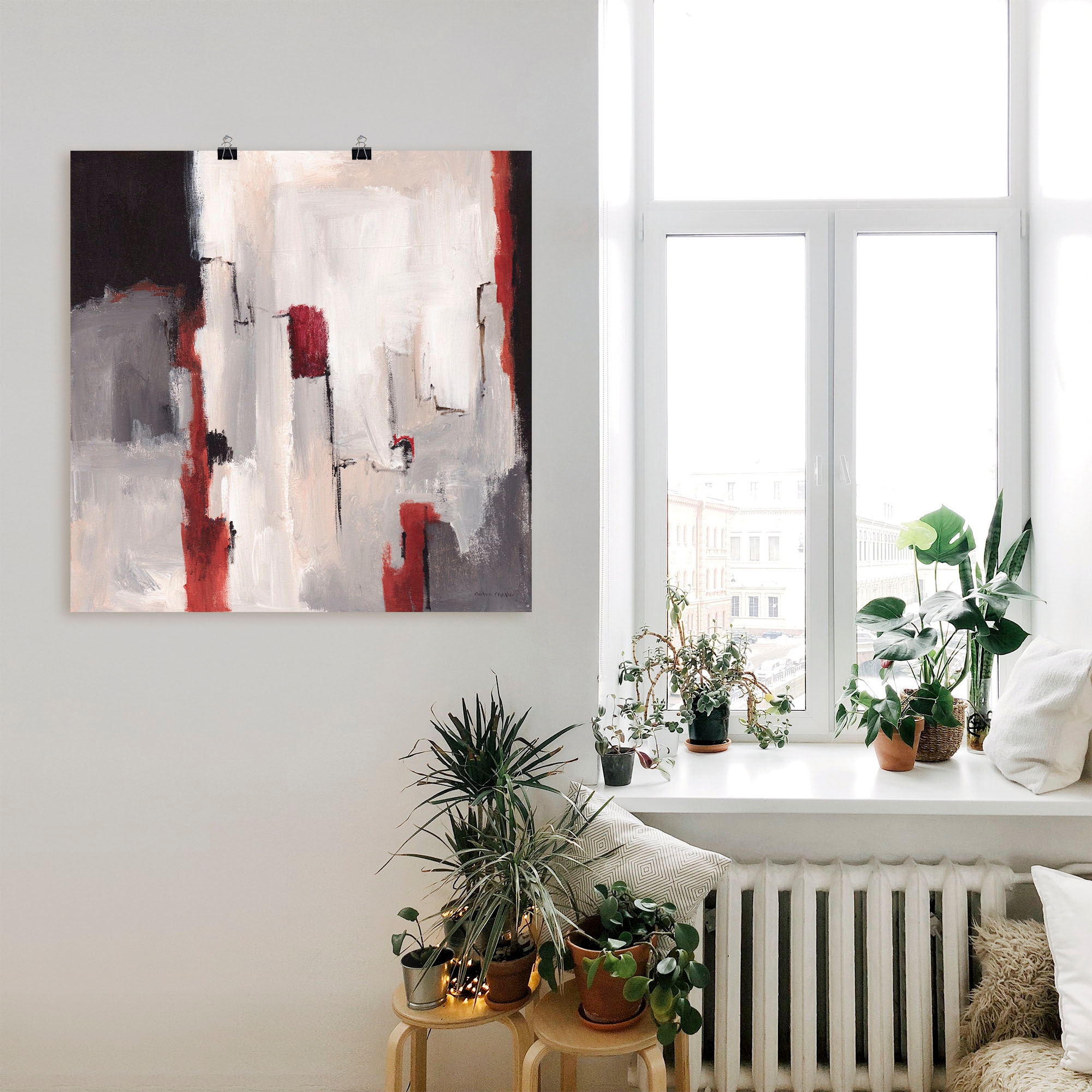 Artland Wandbild »Rot an Grau II«, Gegenstandslos, (1 St.), als Leinwandbild, Poster in verschied. Grössen