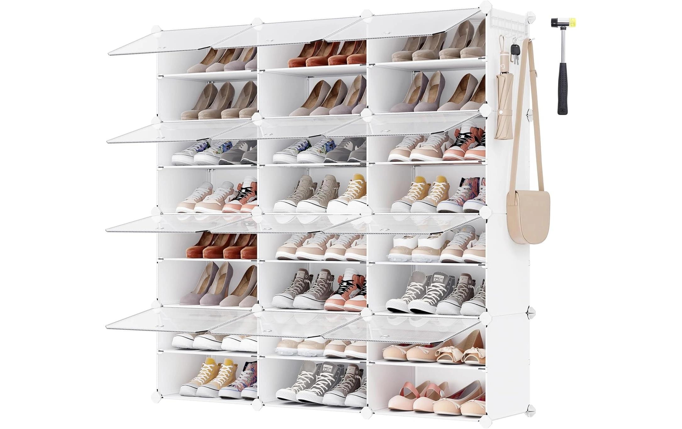 Image of SONGMICS Schuhregal "31.2 x 124.4 cm," Stapelbare Schuhboxen aus Kunststoff