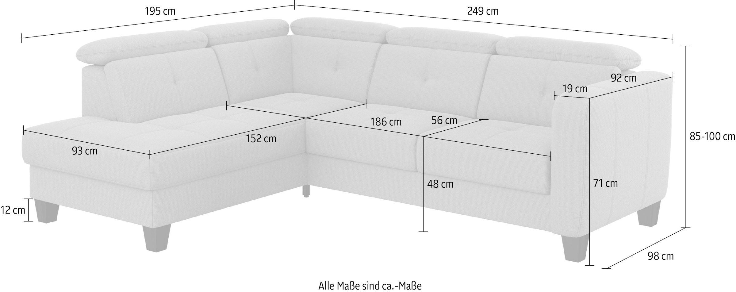 sit&more Ecksofa »Belluci L-Form« inklusive Federkern, wahlweise mit Bettfunktion und Bettkasten