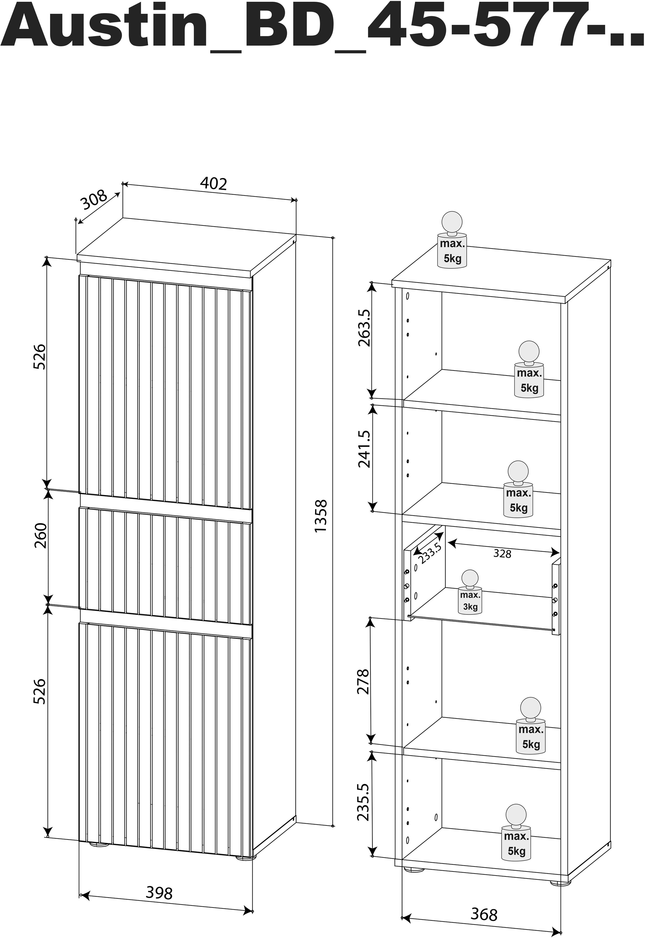 BASIC by Balculina Armoire intermédiaire »Austin« 1 cuis tlg. Largeur 40 cm, charnière porte L/R réversible, fonction soft-close