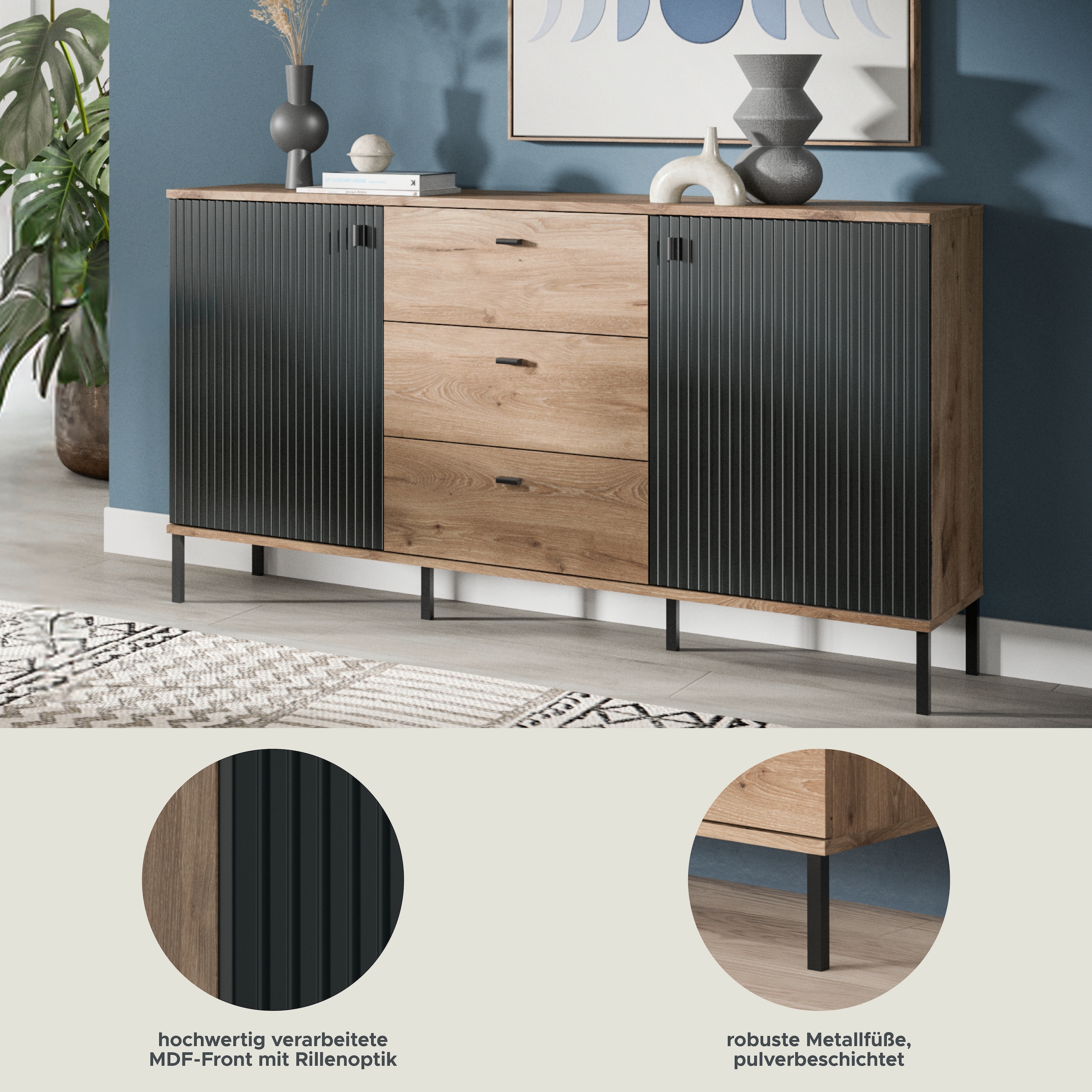 INOSIGN Buffet »TREVERK, Breite: 154 cm, hochwertige MDF-Front schwarz tiefzieh« 1 cuis tlg. buffet, salon, salle à manger