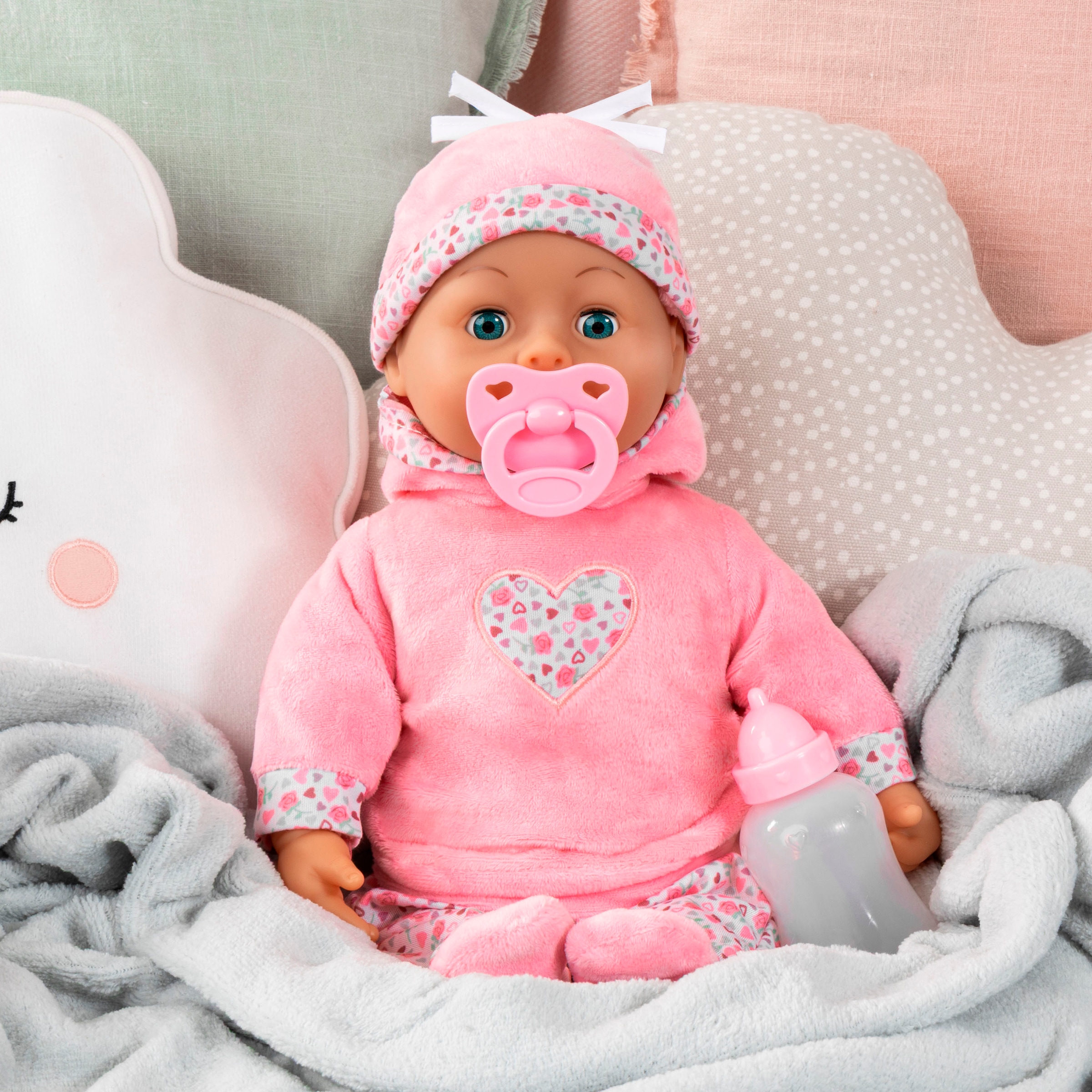 Bayer Babypuppe »First Words Baby, 38 cm, rosa« mit Schlafaugen und Babygeräuschen