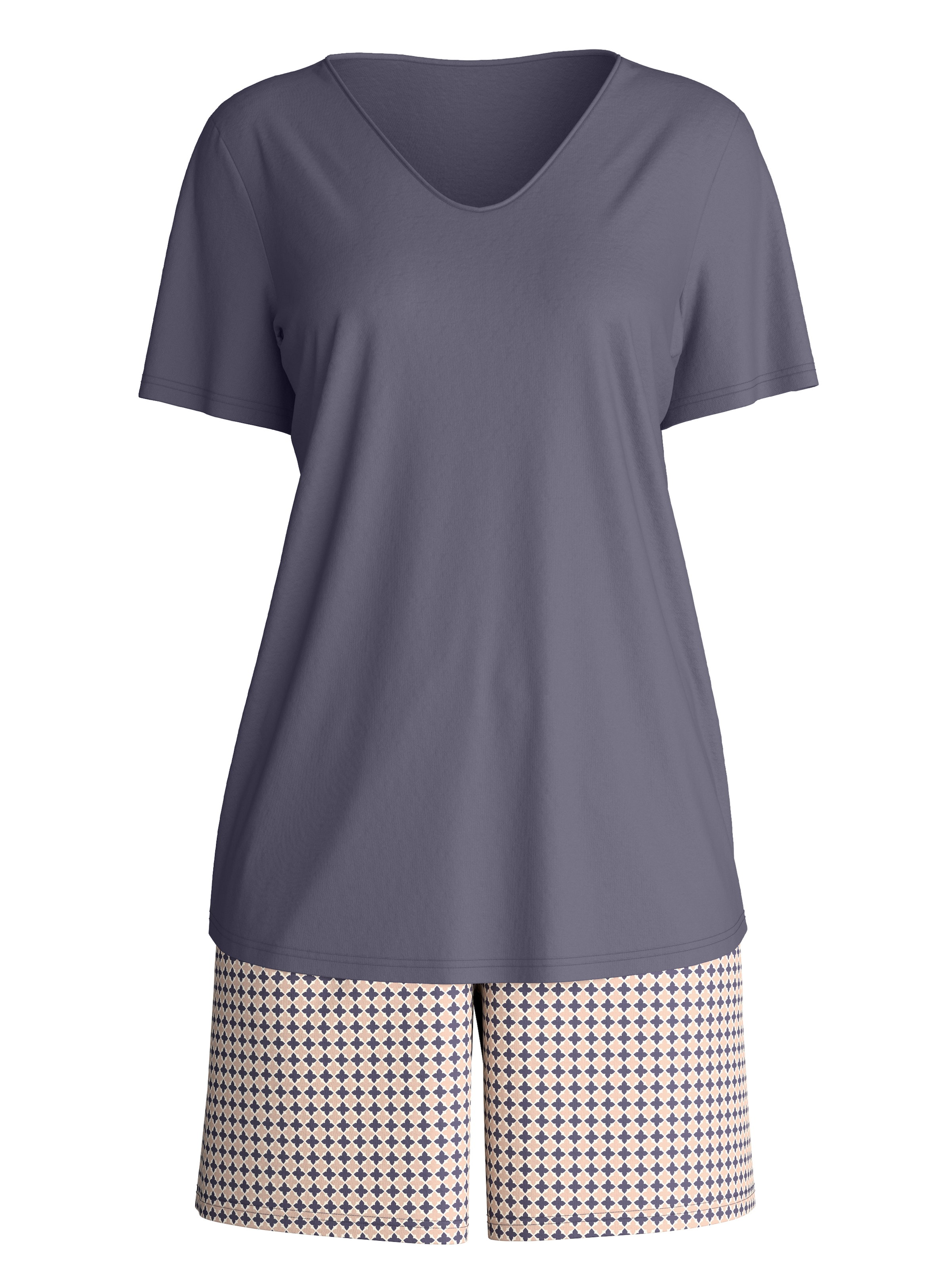 CALIDA Shorty »Graphic Nights« 2 tlg. Hose geblümt, Oberteil uni, V-Ausschnitt, kurzärmelig