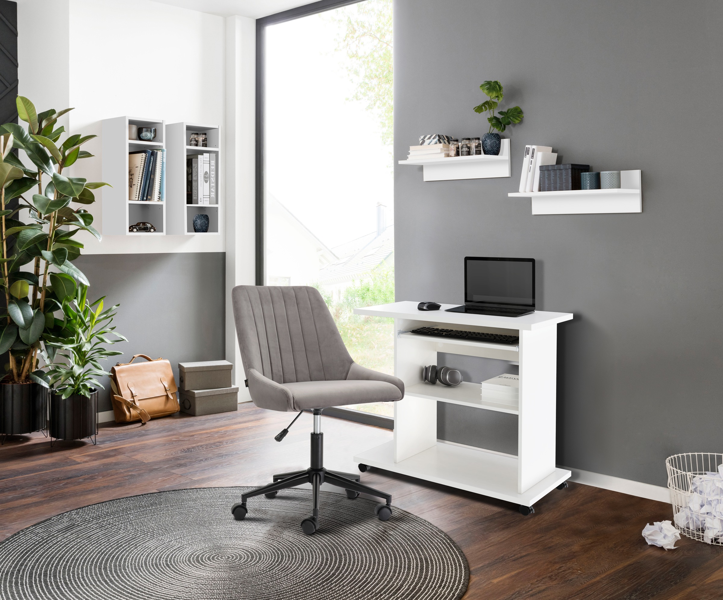 OTTO home Computertisch "LOKVE, Laptoptisch, Schreibtisch," rollbar, Tastaturauszug, Towerfach, Druckerfach, Höhe 75 cm