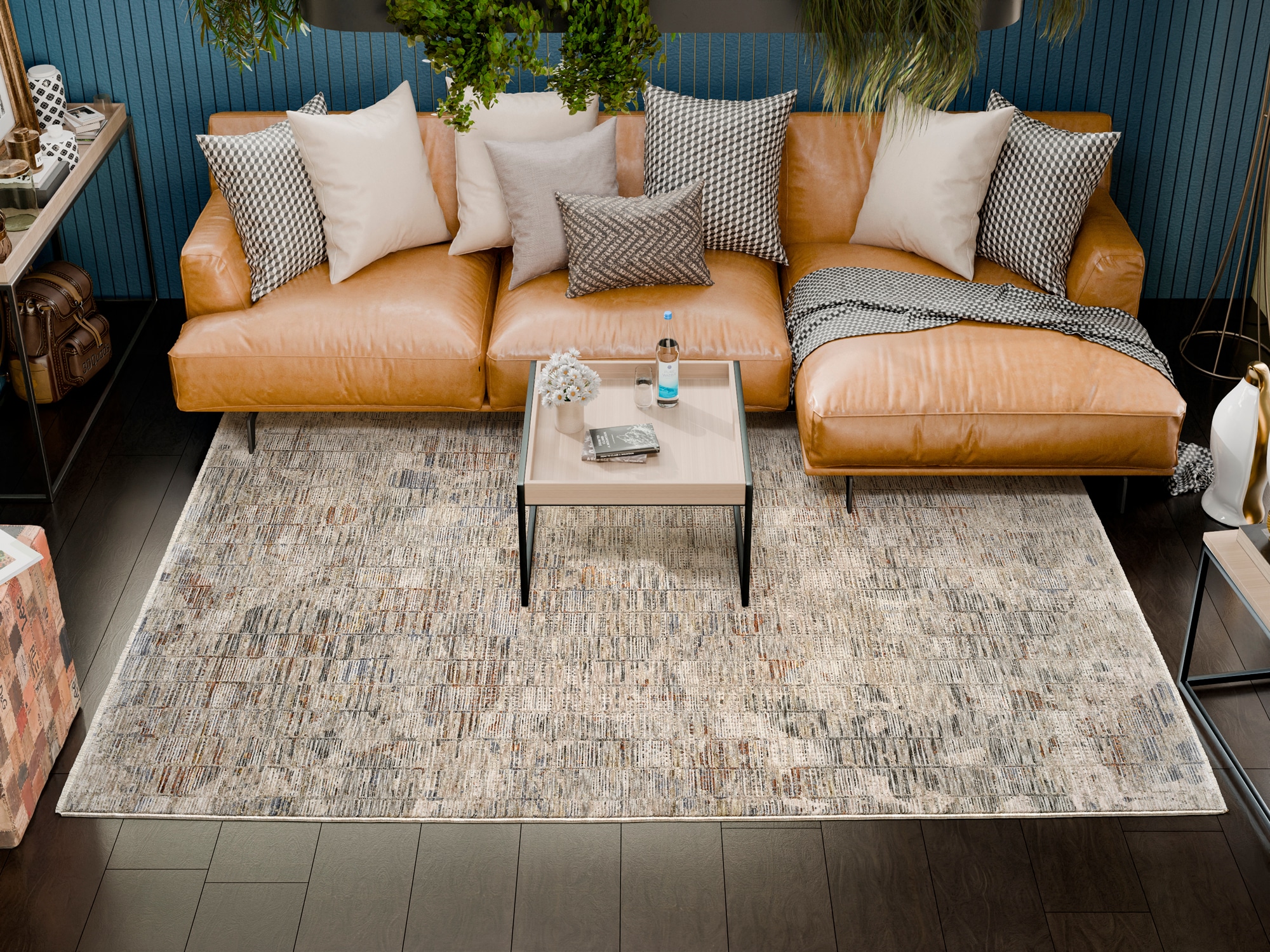 Image of OCI DIE TEPPICHMARKE Teppich "OMEN GRID, auch in quadratischer Form" rechteckig 6 mm Höhe Design Kurzflor Teppich, leichter Glanz, mit Fransen, Wohnzimmer