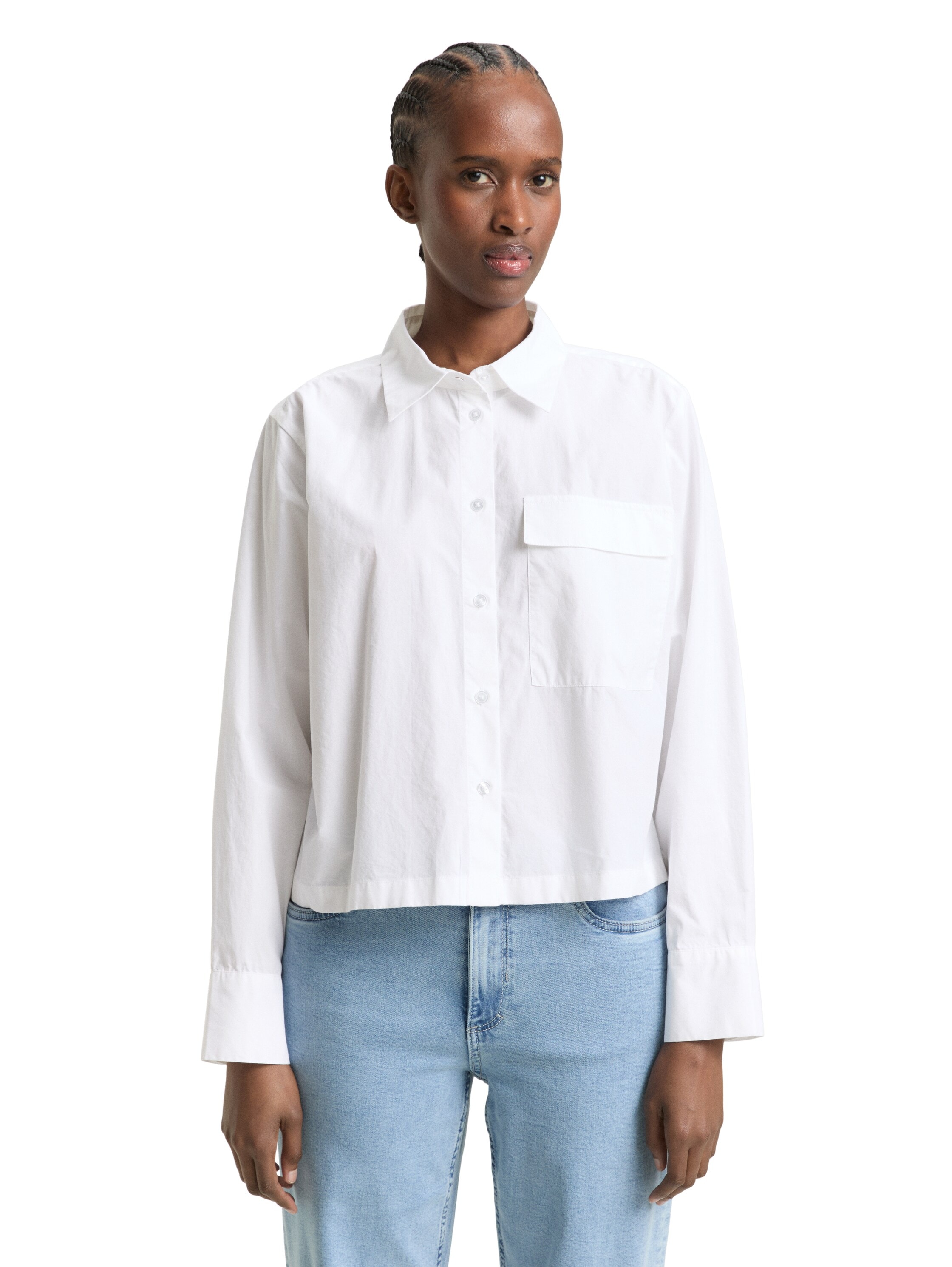 TOM TAILOR Denim Blouse à manches longues gestreift, kurze Form, mit Brusttasche