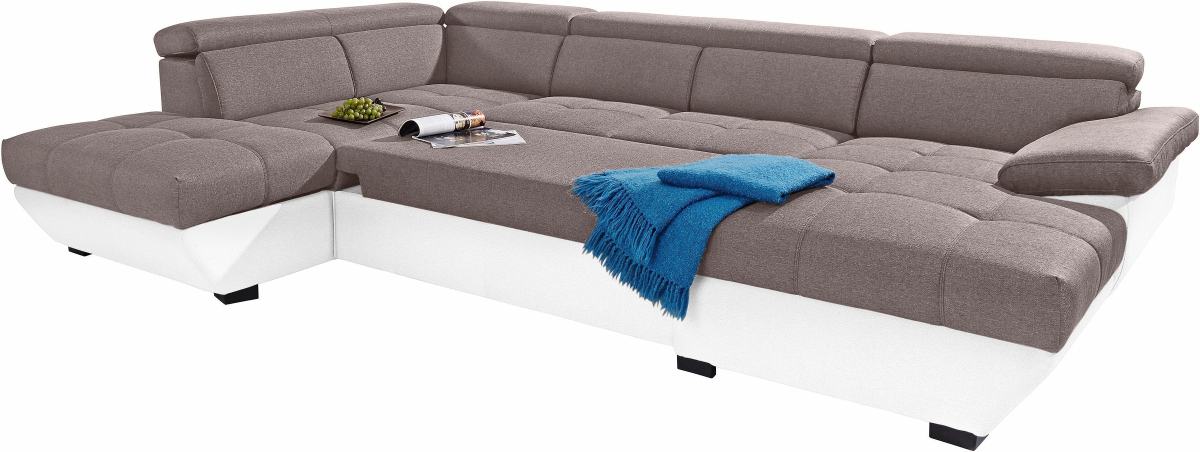 COTTA Polstergarnitur »Speedway U-Form«, (Set), Set bestehend aus: Wohnlandschaft mit Kopfteilverstellung & Hocker
