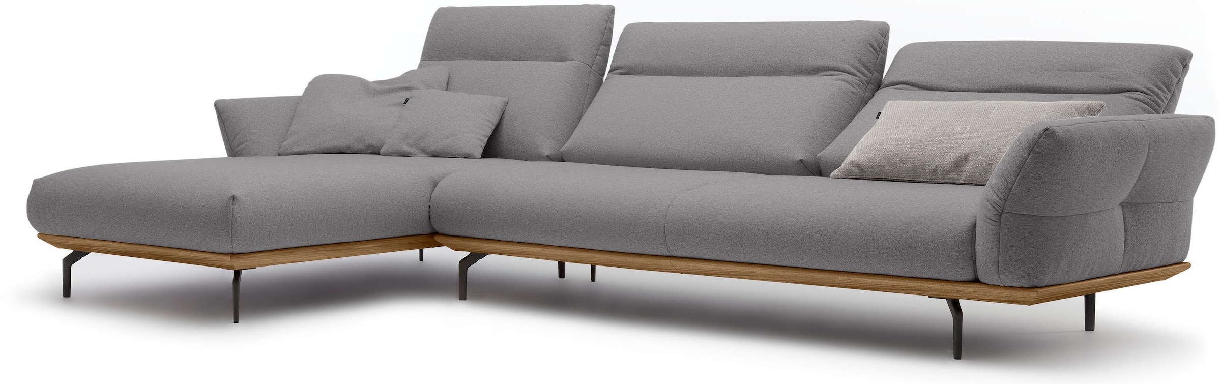 Creation BY ROLF BENZ Canapé d'angle »CR.460 Designsofa mit erstklassigem Sitzkomfort« socle en noyer, pieds d’angle en gris ombre, largeur 338 cm