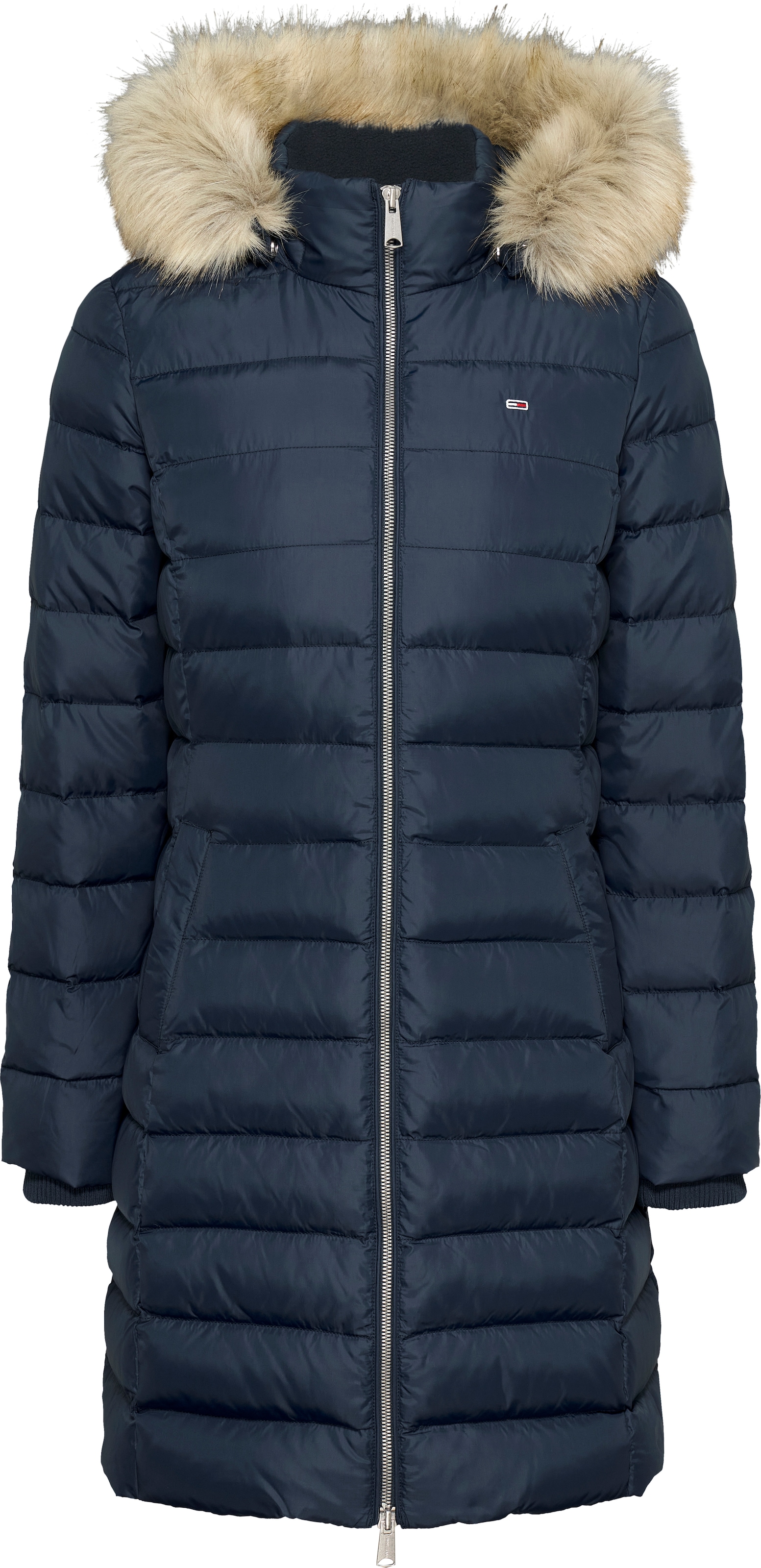 Tommy Jeans Steppmantel »TJW ESSENTIAL HOODED DOWN COAT«, mit Fellimitat, Logostickerei