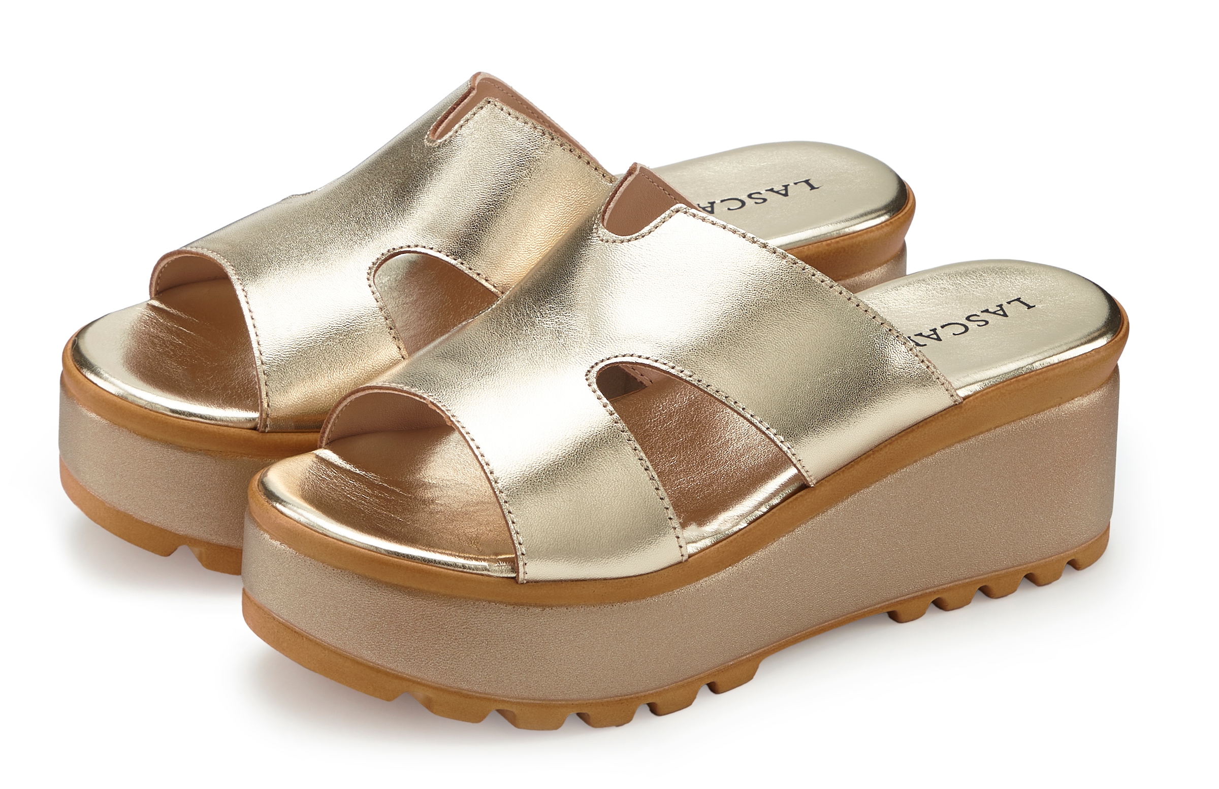 Image of LASCANA Pantolette "Sandale, Sommerschuh, Mule, offener Schuh," NEU aus Leder mit Keilabsatz